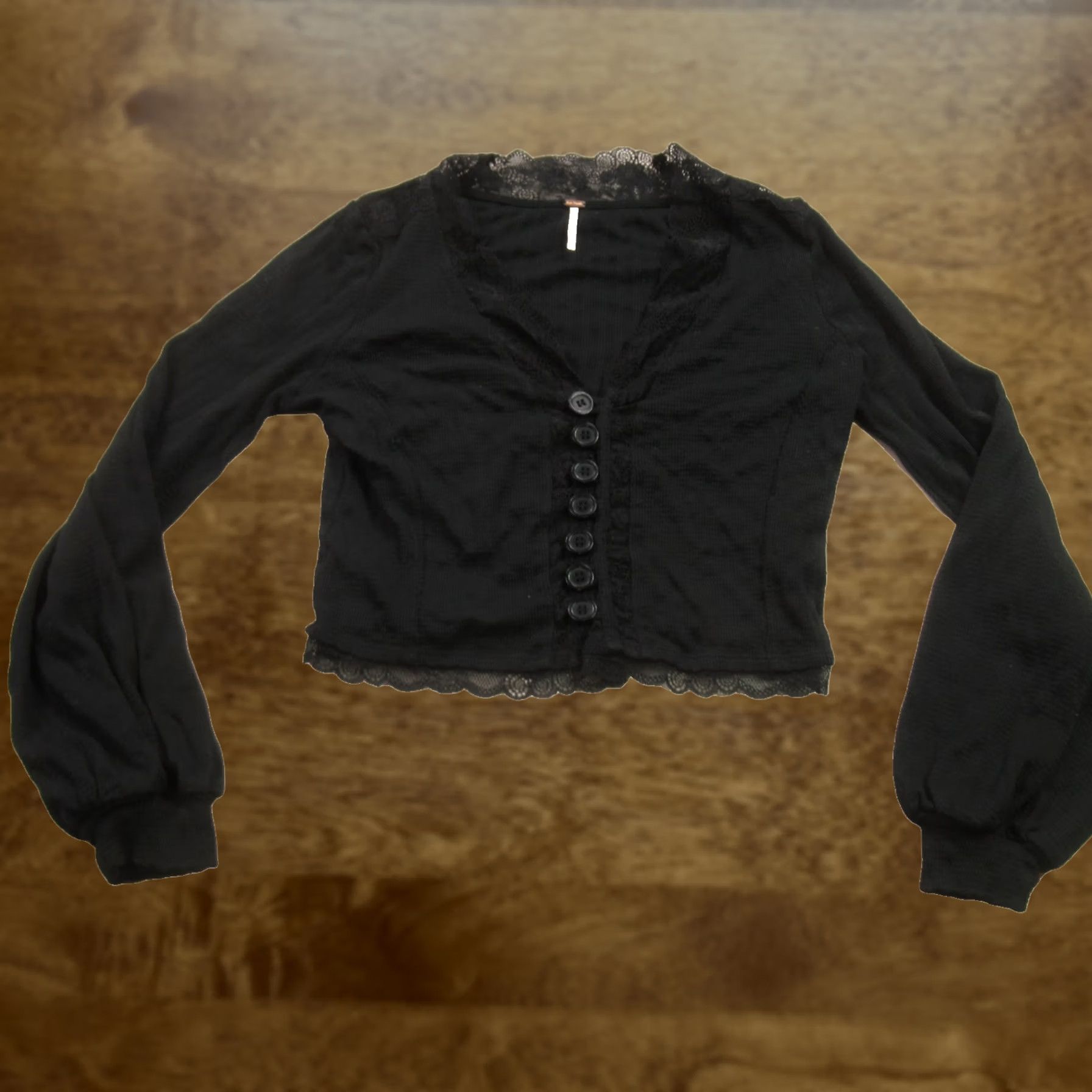 Free People Free People Shirt Womens Medium Long Sleeve Button Front Black V Neck Size M / US 6-8 / IT 42-44 - 1 Thumbnail