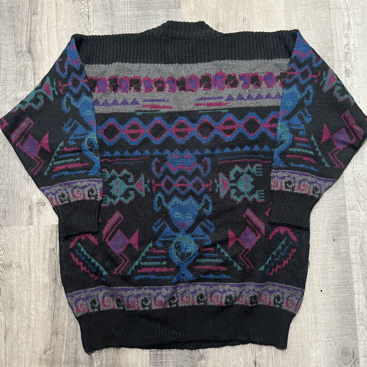 Vintage VTG LeRoy Knitwear Black Abstract Geometric Knit Sweater Size XL / US 12-14 / IT 48-50 - 3 Thumbnail