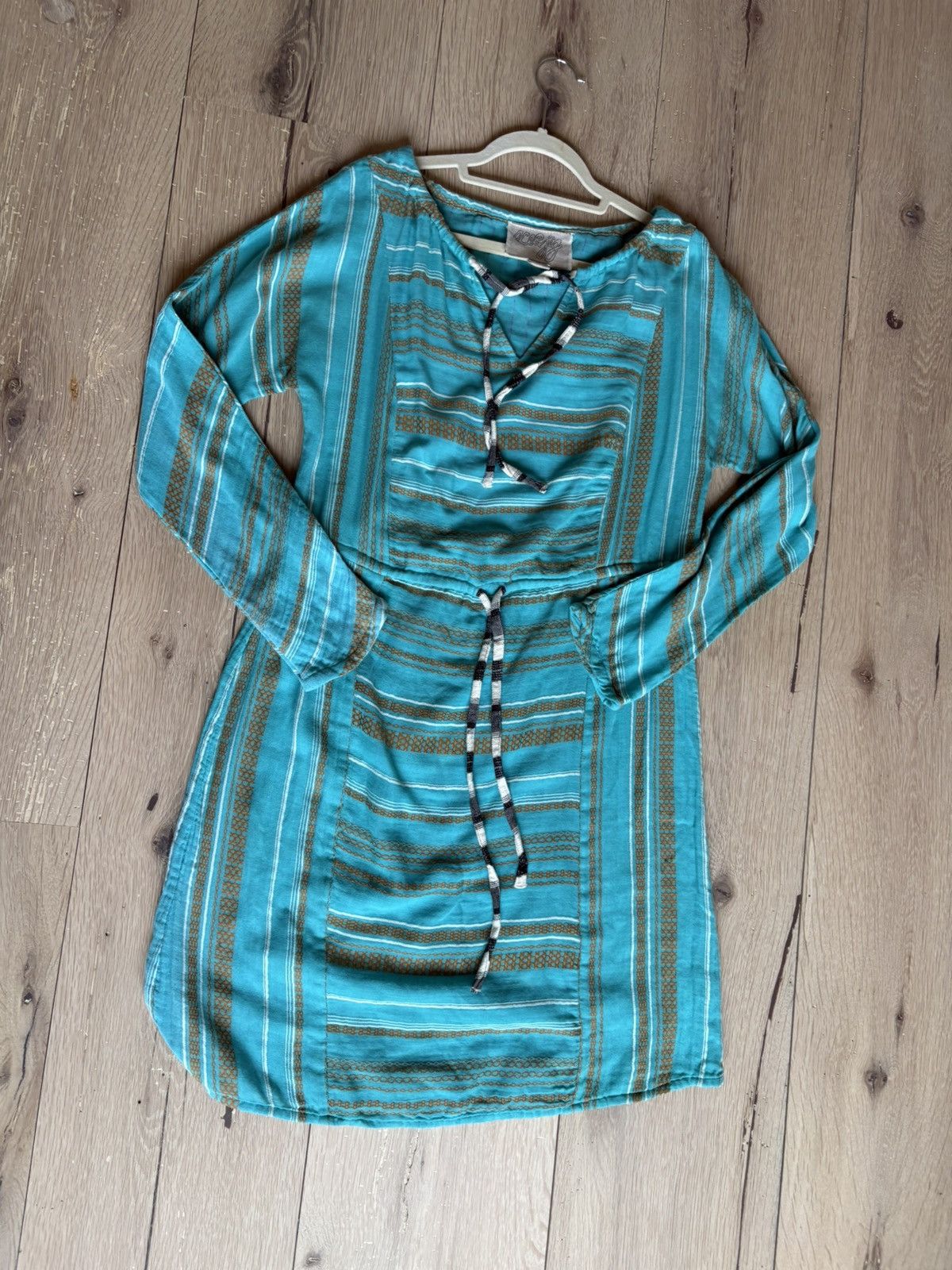 Other Vintage Ace & Jig Teal and Gold Summer Midi Dress Tie Waist Size M / US 6-8 / IT 42-44 - 1 Thumbnail