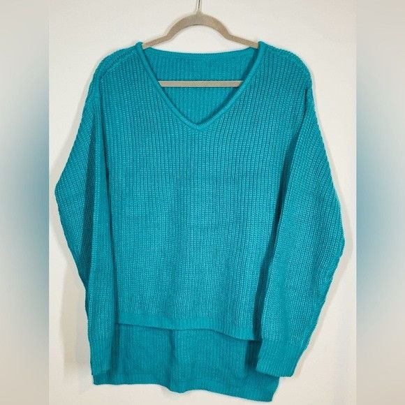 Other Turquoise V Neck High Low Long Sleeve Sweater size Small Lik Size S / US 4 / IT 40 - 1 Thumbnail