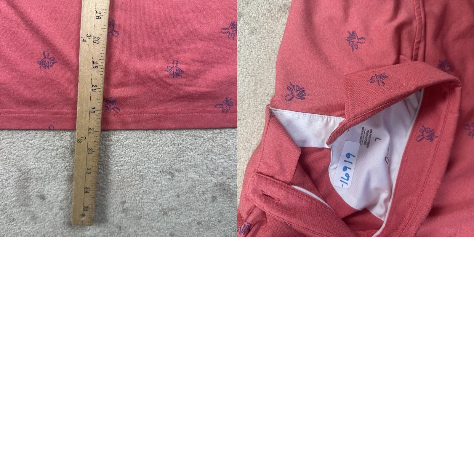 johnnie-O johnnie-O Polo Shirt Mens Large Pink Octopus AOP Stretch Golf Shirt Mens Regular Polo Size US L / EU 52-54 / 3 - 8 Thumbnail