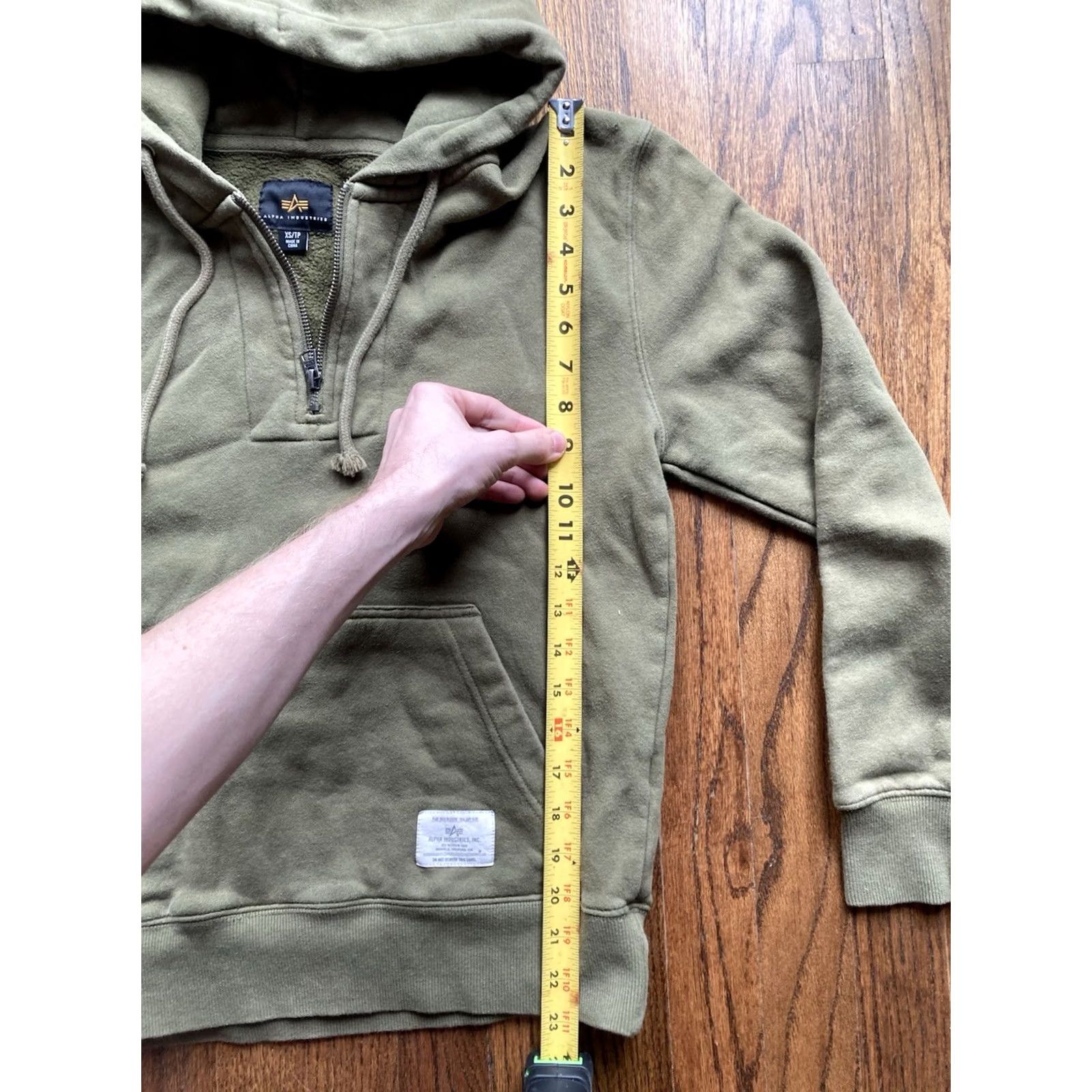 Alpha Industries Alpha Industries Hoodie Mens XS Olive 1/4 Zip Cotton Blend Military Logo Solid Long Sleeve Zip Hooded Pockets All Seasons Army USA Reg Mens Size US XS / EU 42 / 0 - 6 Thumbnail