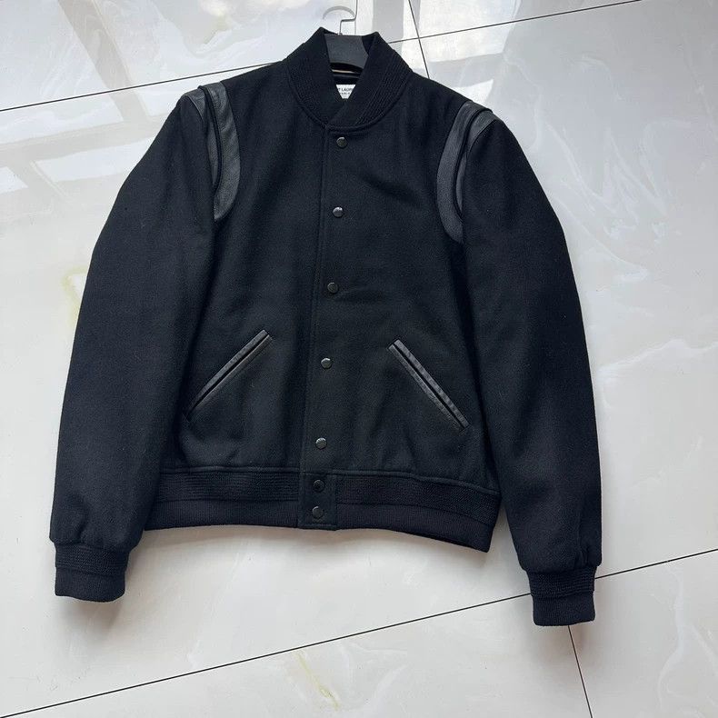 Saint Laurent Paris YSL Classic Black Wool Leather Basebal