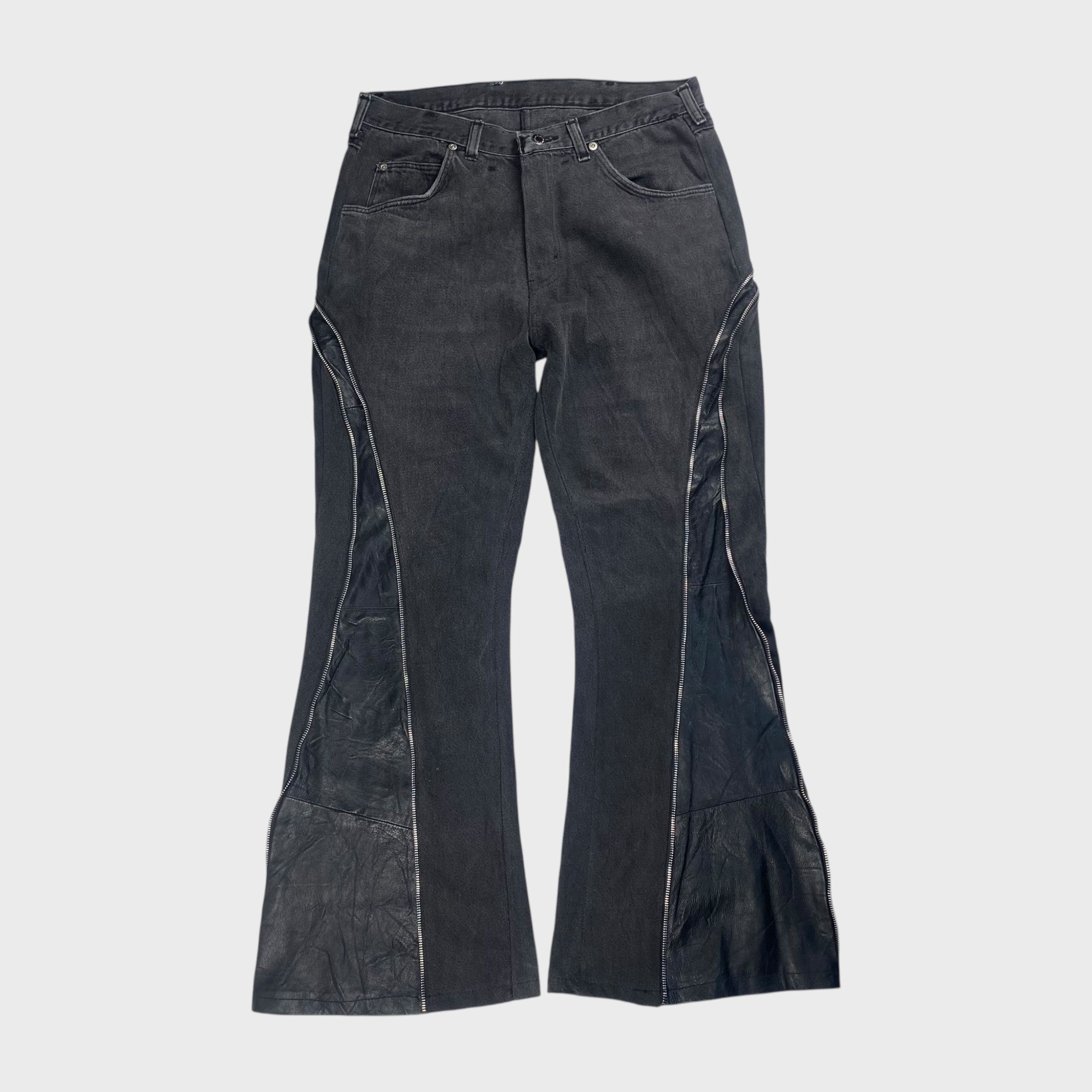 Vintage REMAKE Reconstructed Denim x Leather Zip Flare Pants Size 32 Size US 32 / EU 48 - 1 Thumbnail