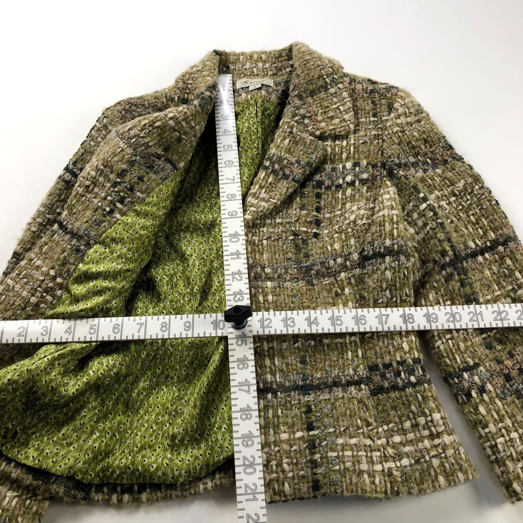 Vintage Andrea Behar Size 6 Tweed Wool Acrylic Open Front Blazer Jacket Brown Green Womens Size M / US 6-8 / IT 42-44 - 2 Thumbnail