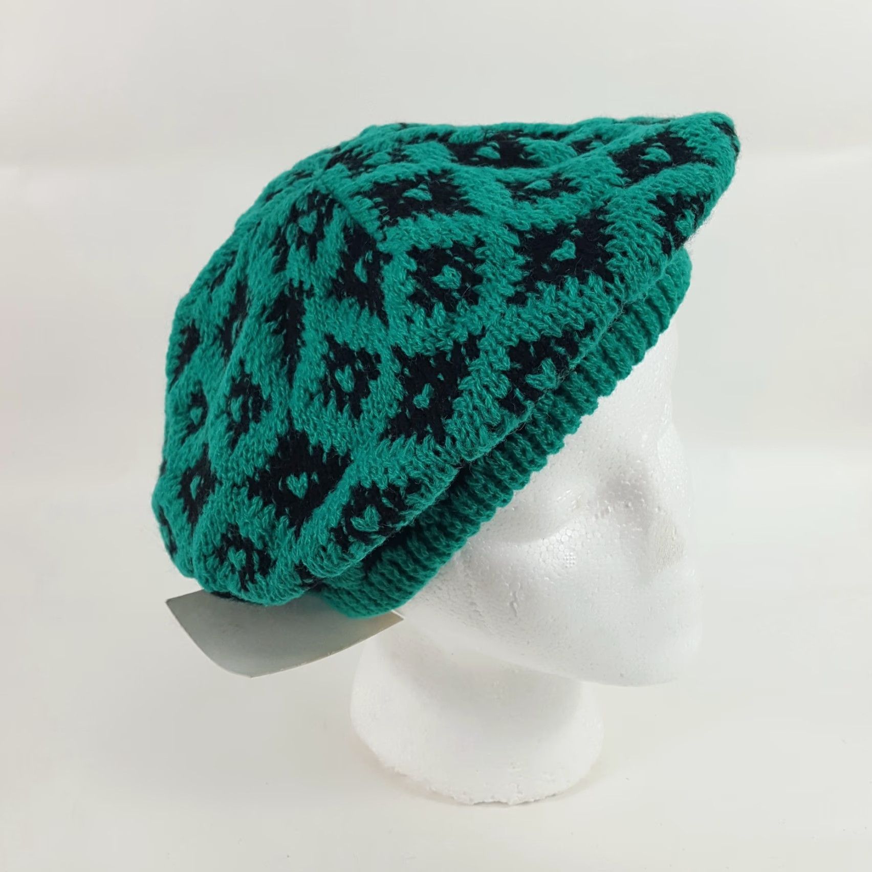 Vintage VINTAGE 80s Knit Wool Teal Diamond French Beret Warm Winter Hat Womens One Size Size ONE SIZE - 5 Thumbnail