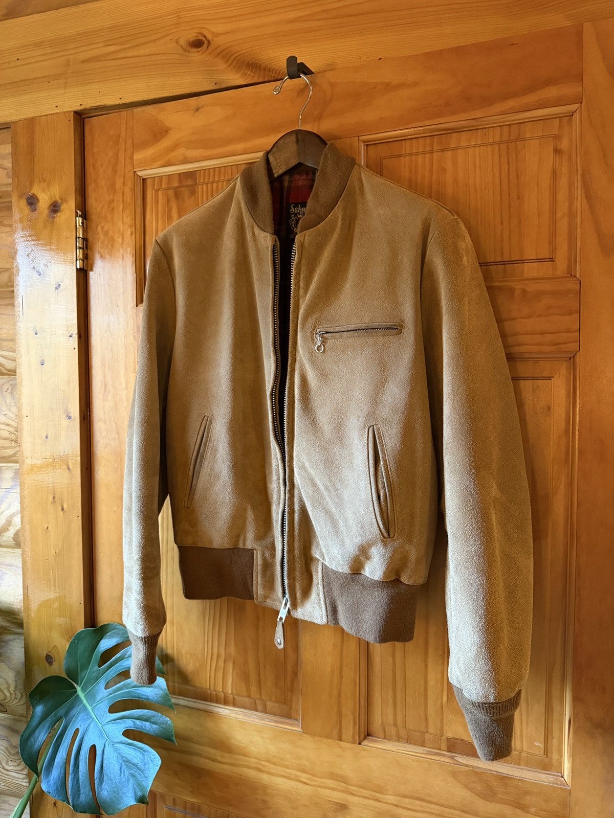 Schott Schott NYC Men's Suede Leather Bomber Jacket Large Tan Lined Size US L / EU 52-54 / 3 - 2 Thumbnail