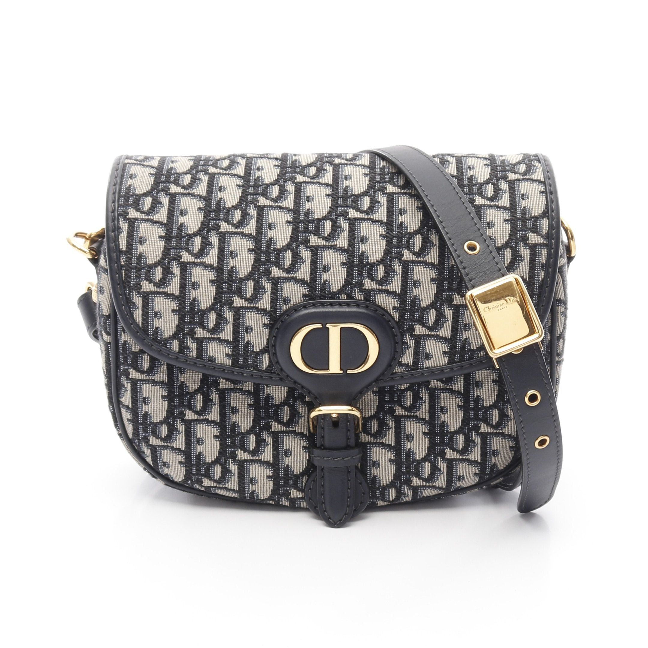 Dior Dior Bobby Medium Oblique Jacquard Shoulder Bag Canvas Leather Beige Navy Size ONE SIZE - 1 Thumbnail