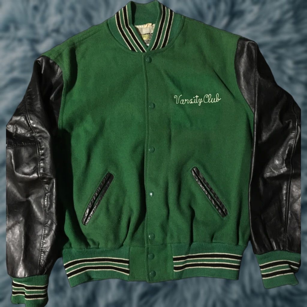 Vintage VINTAGE Neff Varsity Club Jacket XL Green Wool Striped Bomber Men's 70s 80s School Track Football Grunge Cal State USA Size US XL / EU 56 / 4 - 1 Thumbnail