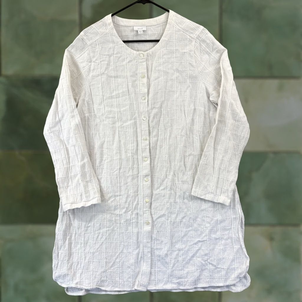 J. Jill J.Jill White Textured Linen Blend Button Down Blouse Tunic Women L Silk? No, Linen Blend. Size L / US 10 / IT 46 - 1 Thumbnail