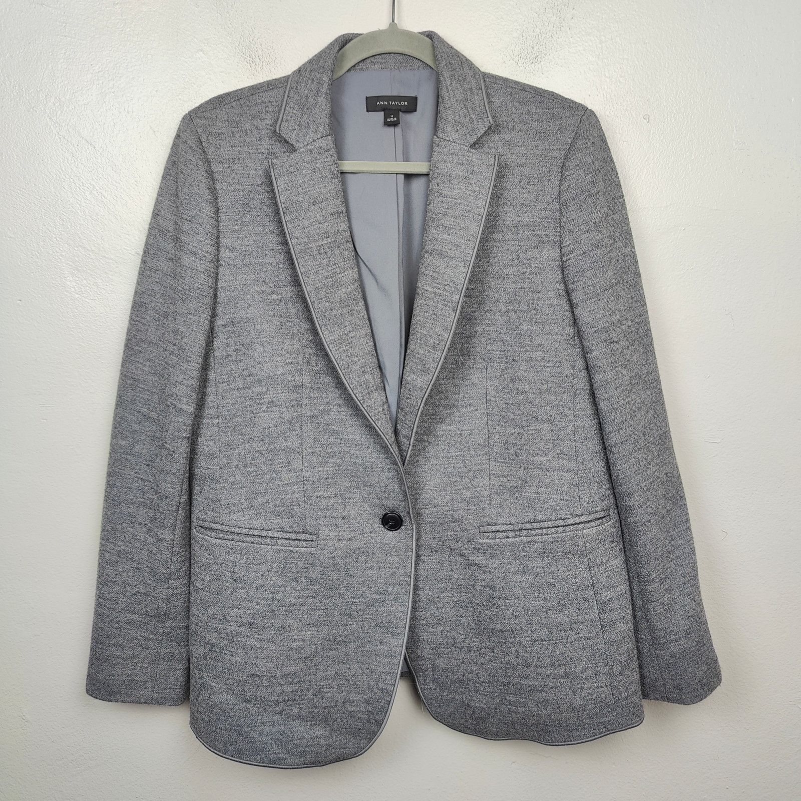 Ann Taylor Ann Taylor Knit Blazer Womens 12 Gray Heather Preppy Work Size XL / US 12-14 / IT 48-50 - 1 Thumbnail