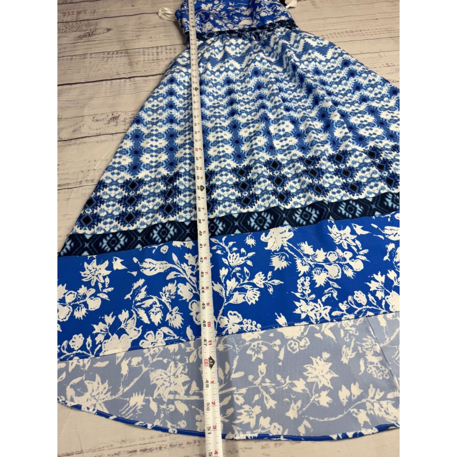 Vintage Cynthia Steffe Blue Floral Mosaic Fit & Flare Long Dress Open Back Sz 2 NWT Size XS / US 0-2 / IT 36-38 - 4 Thumbnail