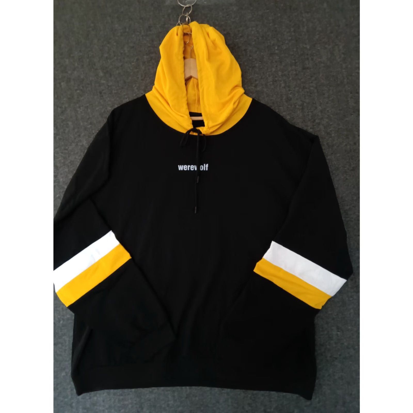 Shein SheIn EZwear Hoodie XL Werewolf Embroidered Pocketed Striped Drawstring Black Men Pullover Long Sleeve Size ONE SIZE - 2 Thumbnail