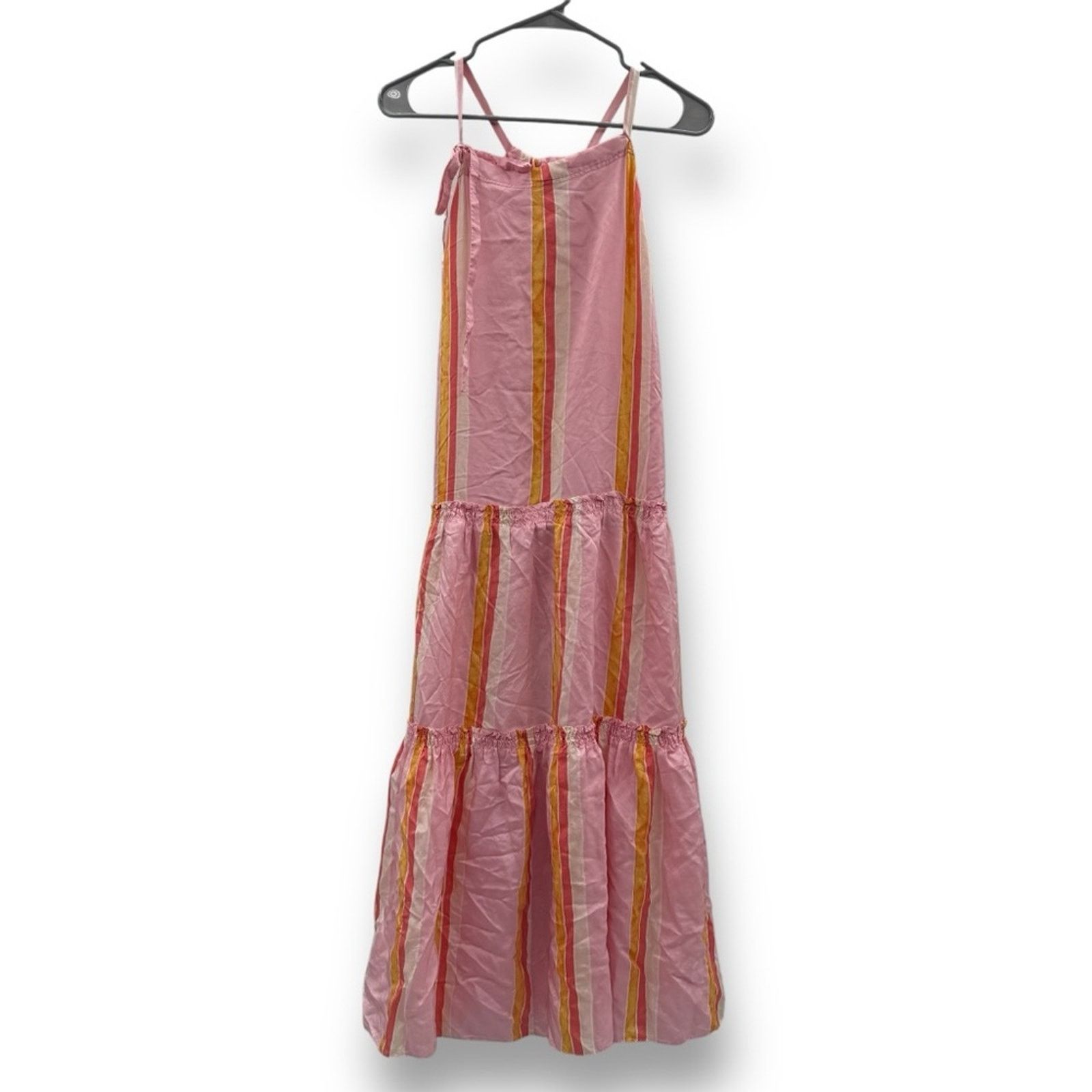 Club Monaco Club Monaco Amirra Silk Pink Multi Stripe Tiered Midi Dress Size XL / US 12-14 / IT 48-50 - 3 Thumbnail