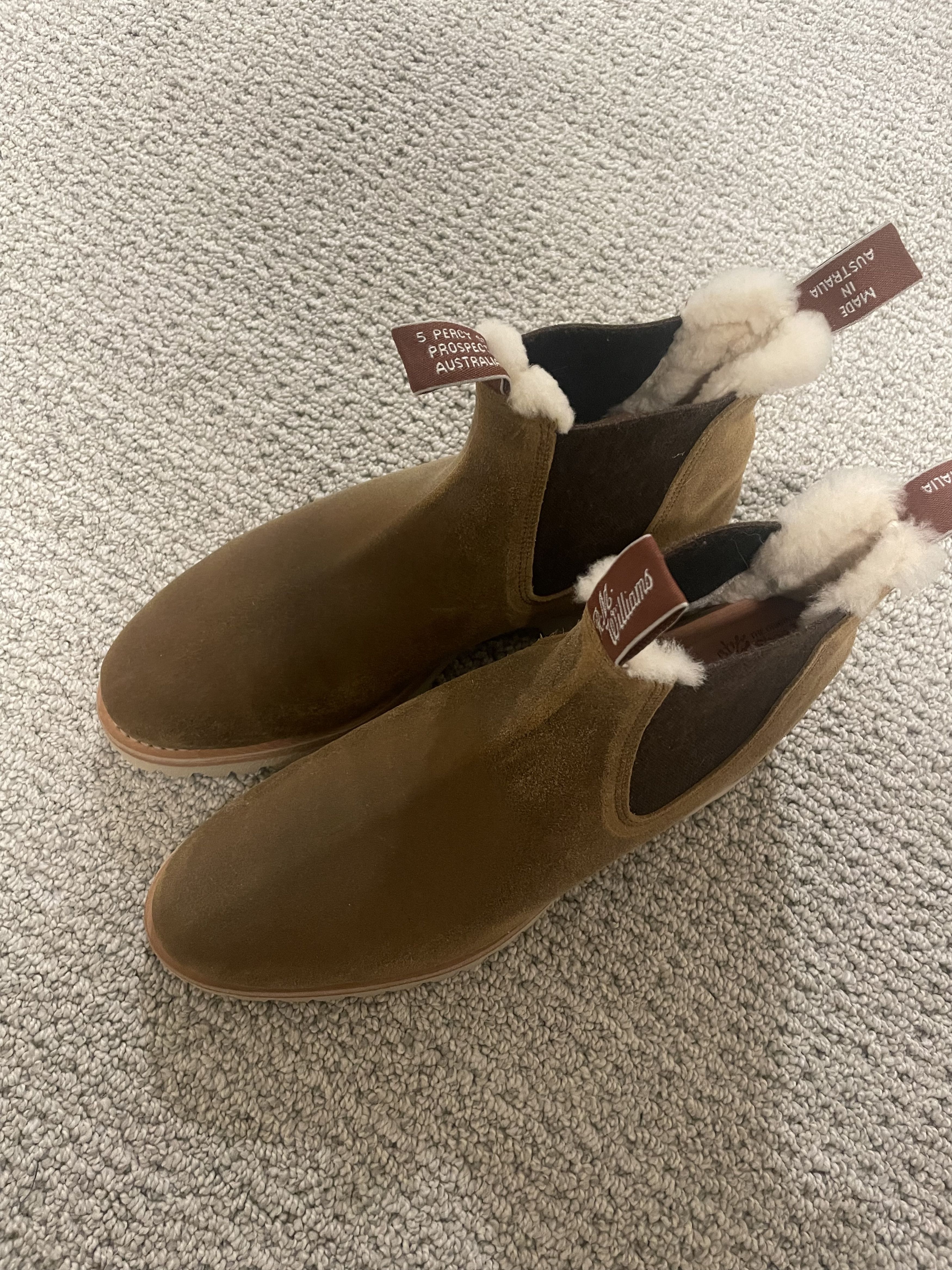 image of R M Williams Gardener Boots- Shearling Lined Waxed Suede in Tan, Men's (Size 9.5)