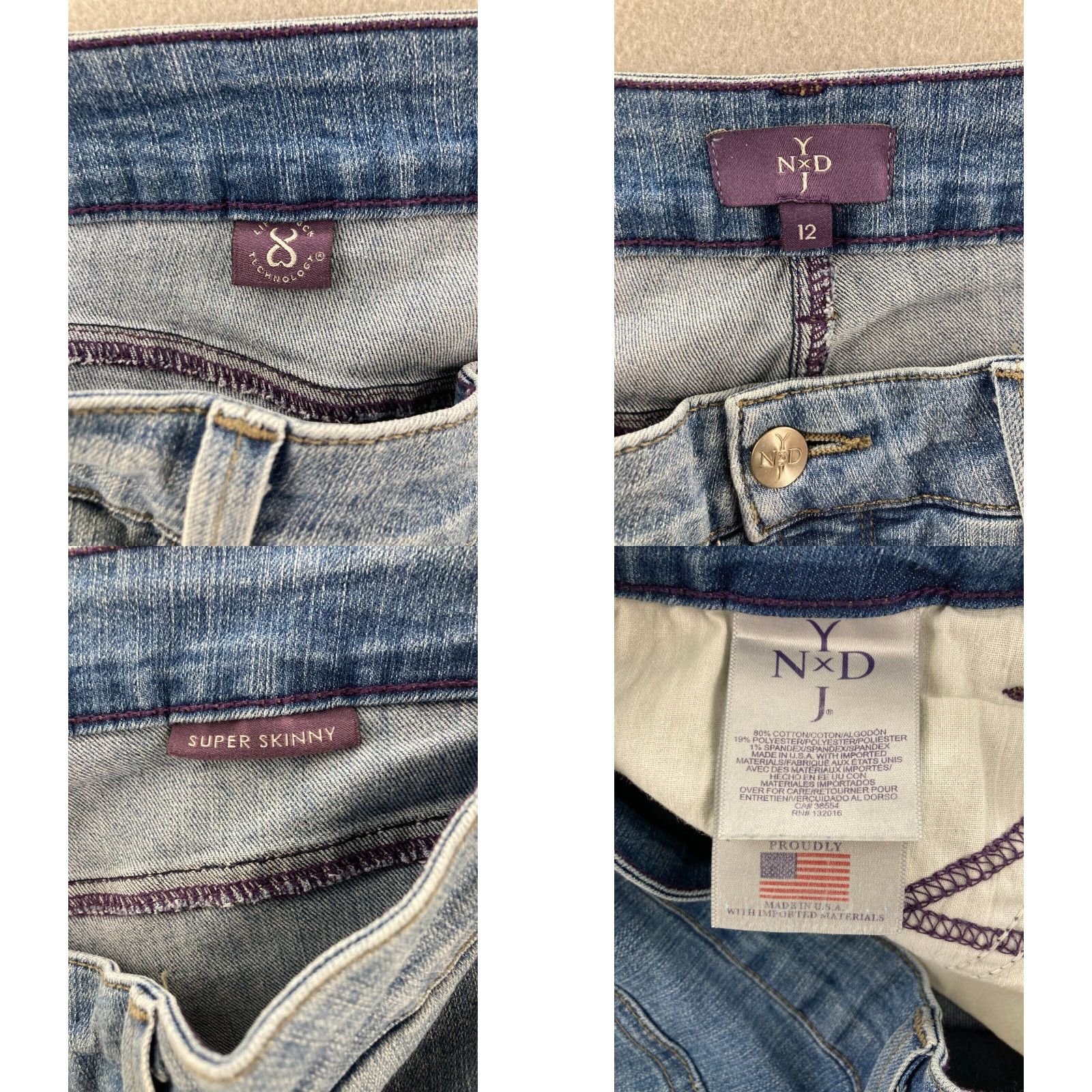 NYDJ NYDJ Womens 12 Blue Bootcut Jeans Super Skinny USA Made Size 34" / US 12 / IT 48 - 8 Thumbnail