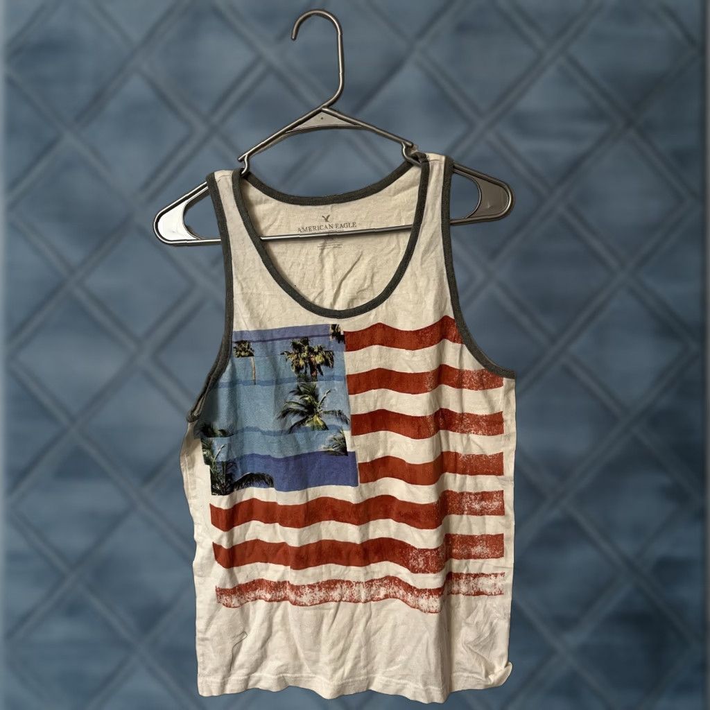 American Eagle Outfitters VINTAGE American Eagle Shirt Mens Small Red Blue Patriotic American Flag Top Tank Casual Size US S / EU 44-46 / 1 - 1 Thumbnail