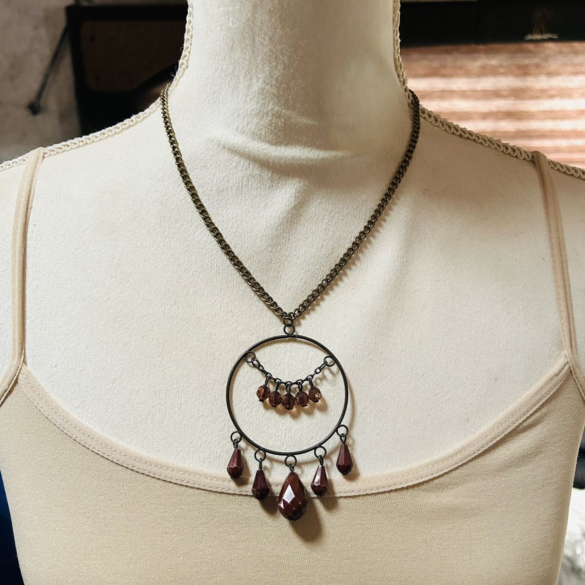 Handmade Handcrafted large brass dangle bead pendant necklace Size ONE SIZE - 2 Thumbnail