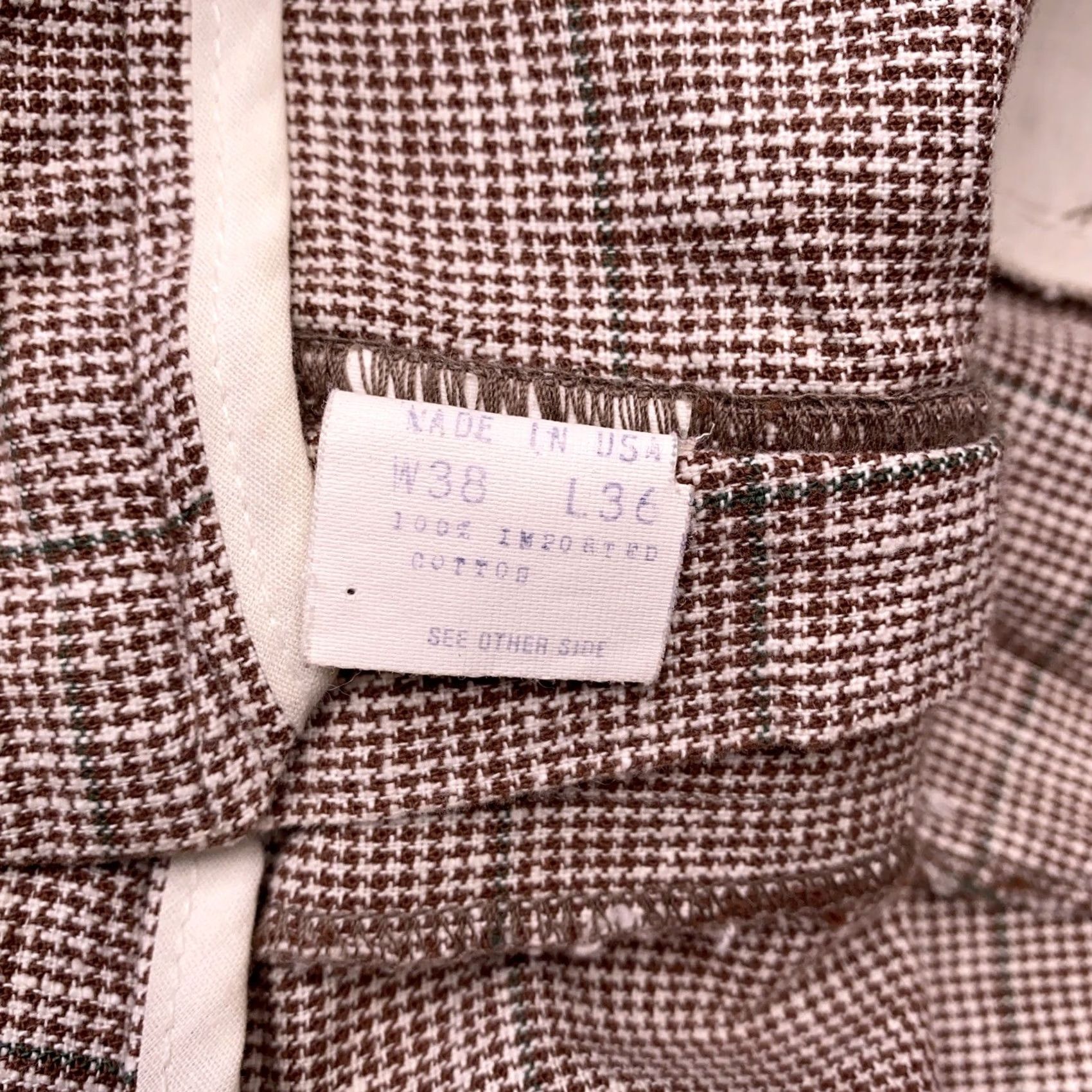 Polo Ralph Lauren VINTAGE Polo Ralph Lauren Pants Mens 36x30 Pleated Windowpane Plaid Houndstooth Brown Straight Chino Belt Loops Logo Vintage Boy? Size US M / EU 48-50 / 2 - 6 Thumbnail