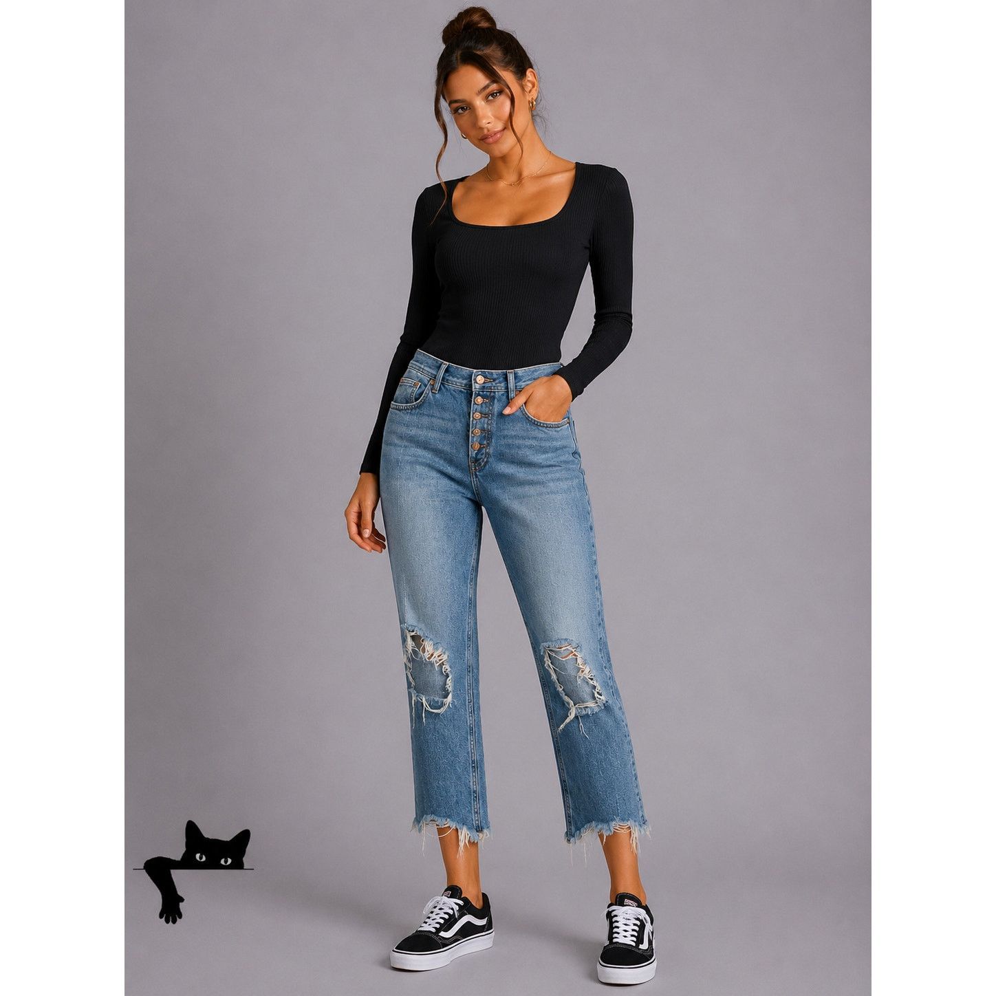 Other We The Free Med Wash Button-Fly Distress Raw Hem Crop Jean Size 28" / US 6 / IT 42 - 2 Thumbnail