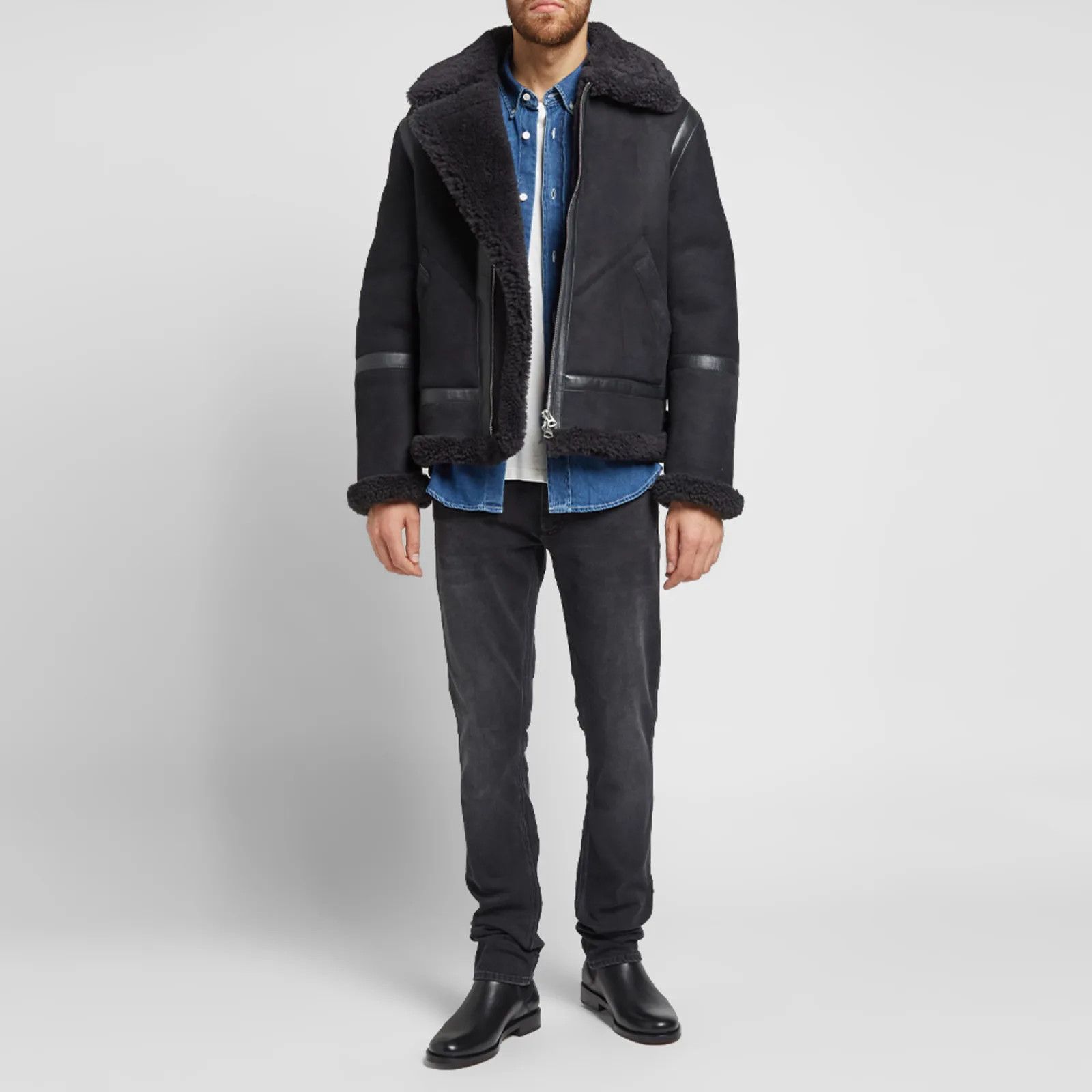 Acne Studios [48] Ian Suede Shearling Jacket in Anthracite (FW18) Size US M / EU 48-50 / 2 - 15 Thumbnail