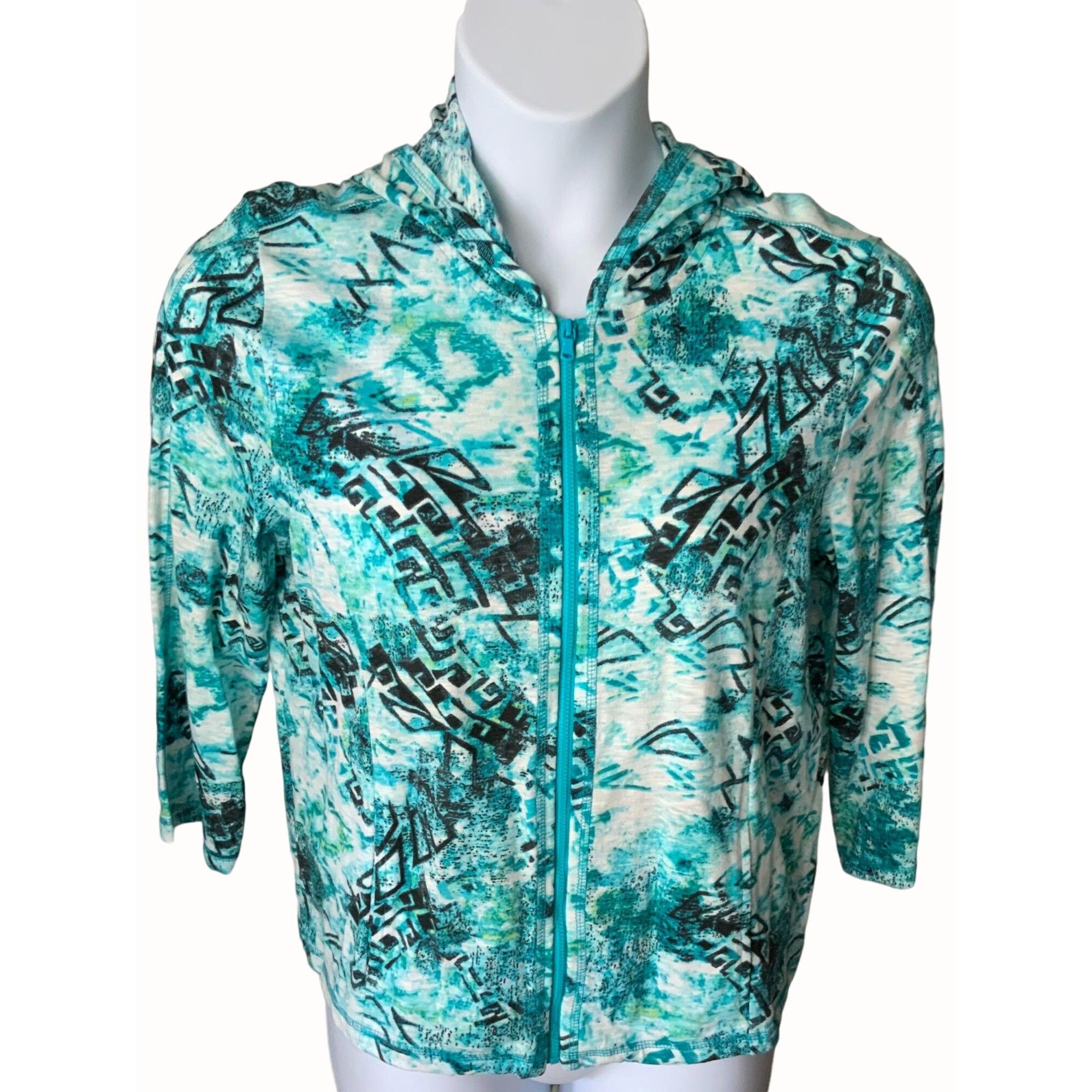 Chicos Chicos Womens Turquoise Lightweight Hooded Jacket Large Size L / US 10 / IT 46 - 1 Thumbnail