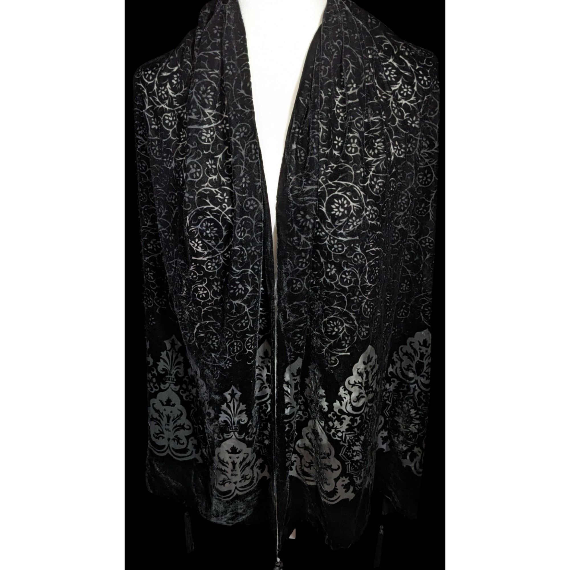 Other Vintage Gothic Damask Floral Velvet Burnout Scarf With Tasse Size ONE SIZE - 1 Thumbnail