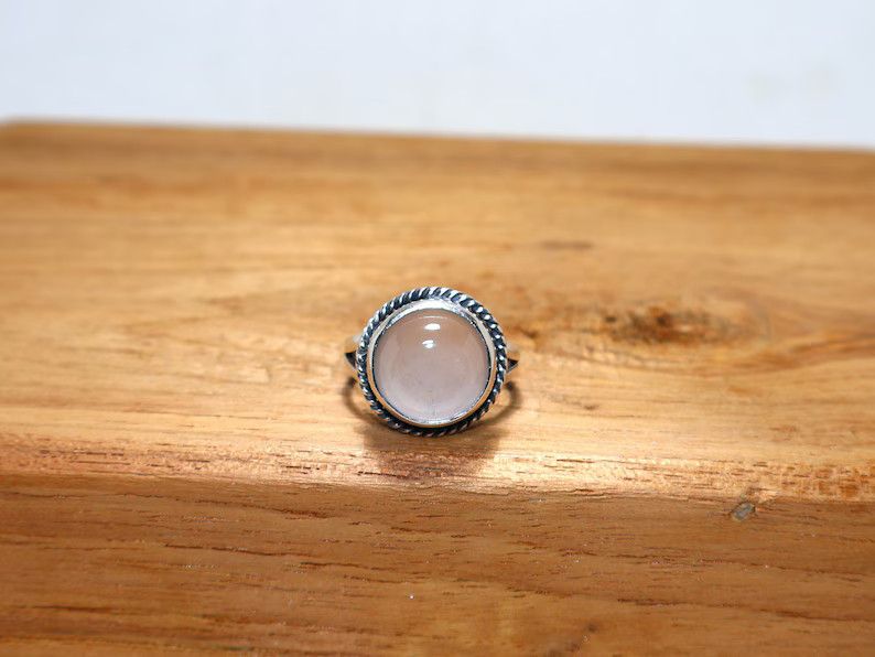 Handmade Handmade Rose Quartz Ring: 925 Sterling Silver Gemstone Ring Size ONE SIZE - 2 Thumbnail