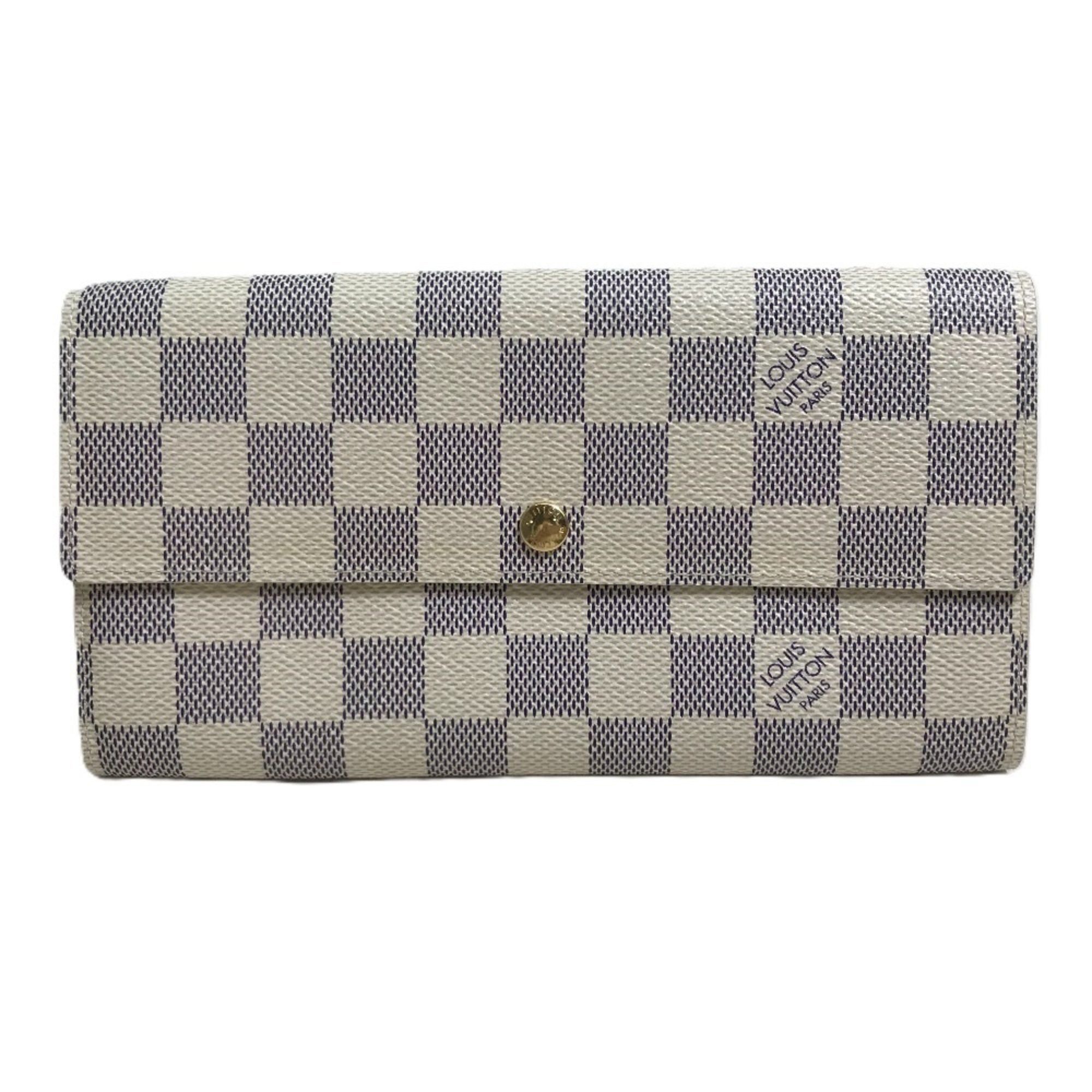 Louis Vuitton LOUIS VUITTON N61735 Damier Azur Portefeuille Sarah Long Wallet in Canvas, Women's, White Size ONE SIZE - 1 Thumbnail