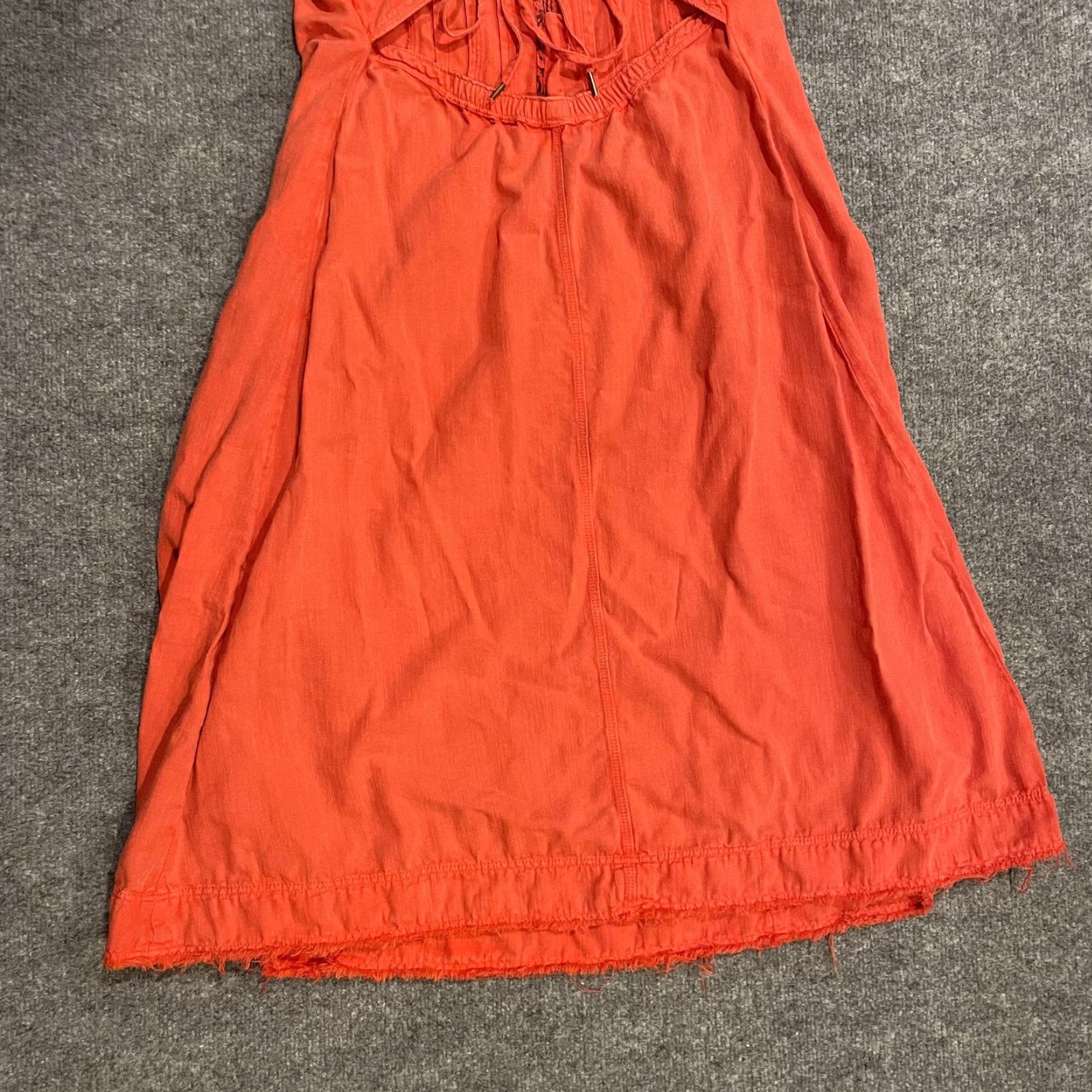 Vintage VINTAGE Pilcro Dress ORANGE RED Tie Back Flutter Sleeve Midi Womens M Orange Red Pilcro Sundress Casual Cotton Linen 90s? Size M / US 6-8 / IT 42-44 - 6 Thumbnail