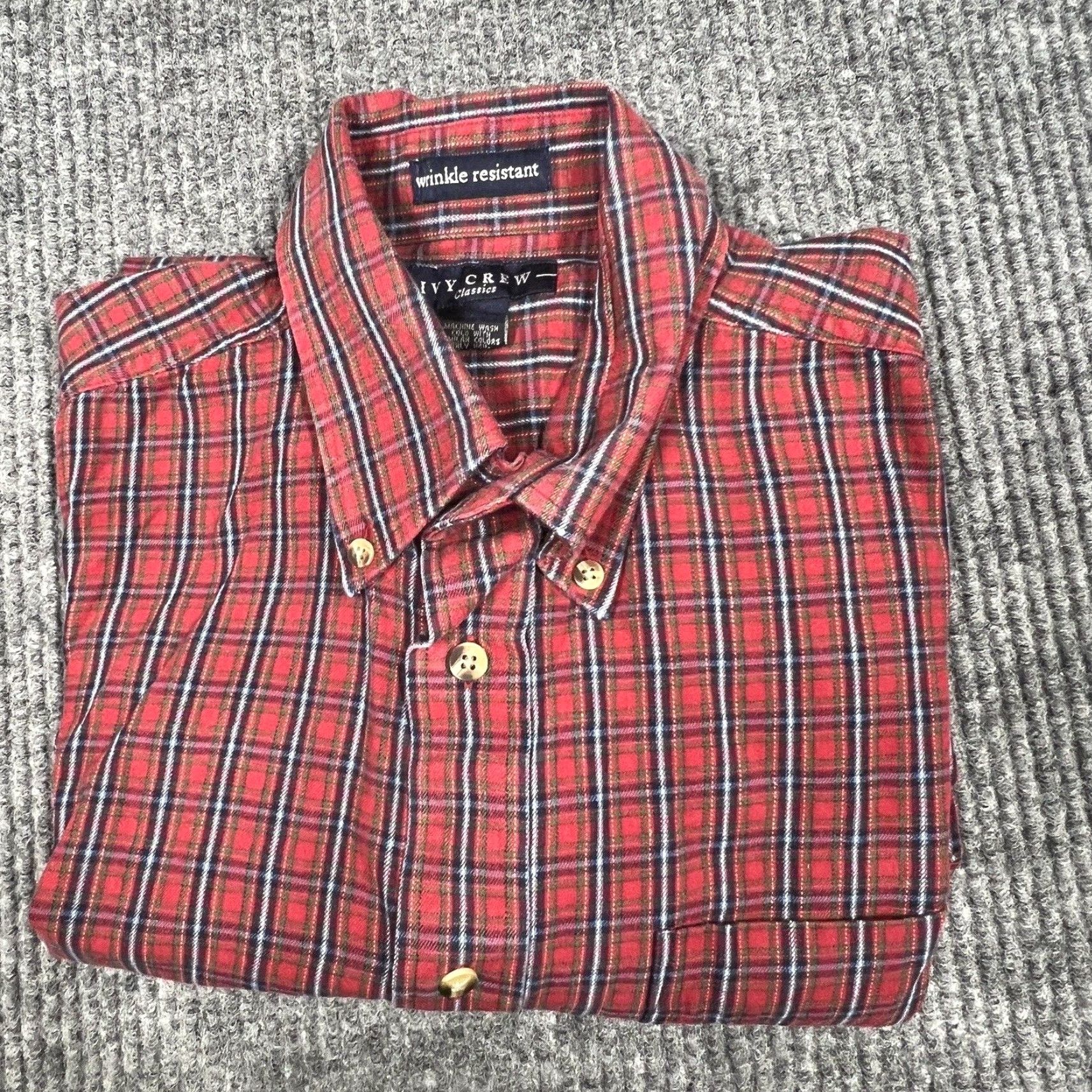 Vintage IVY CREW Mens Button-Up Shirt Plaid Red Wrinkle Resistant Size US M / EU 48-50 / 2 - 5 Thumbnail