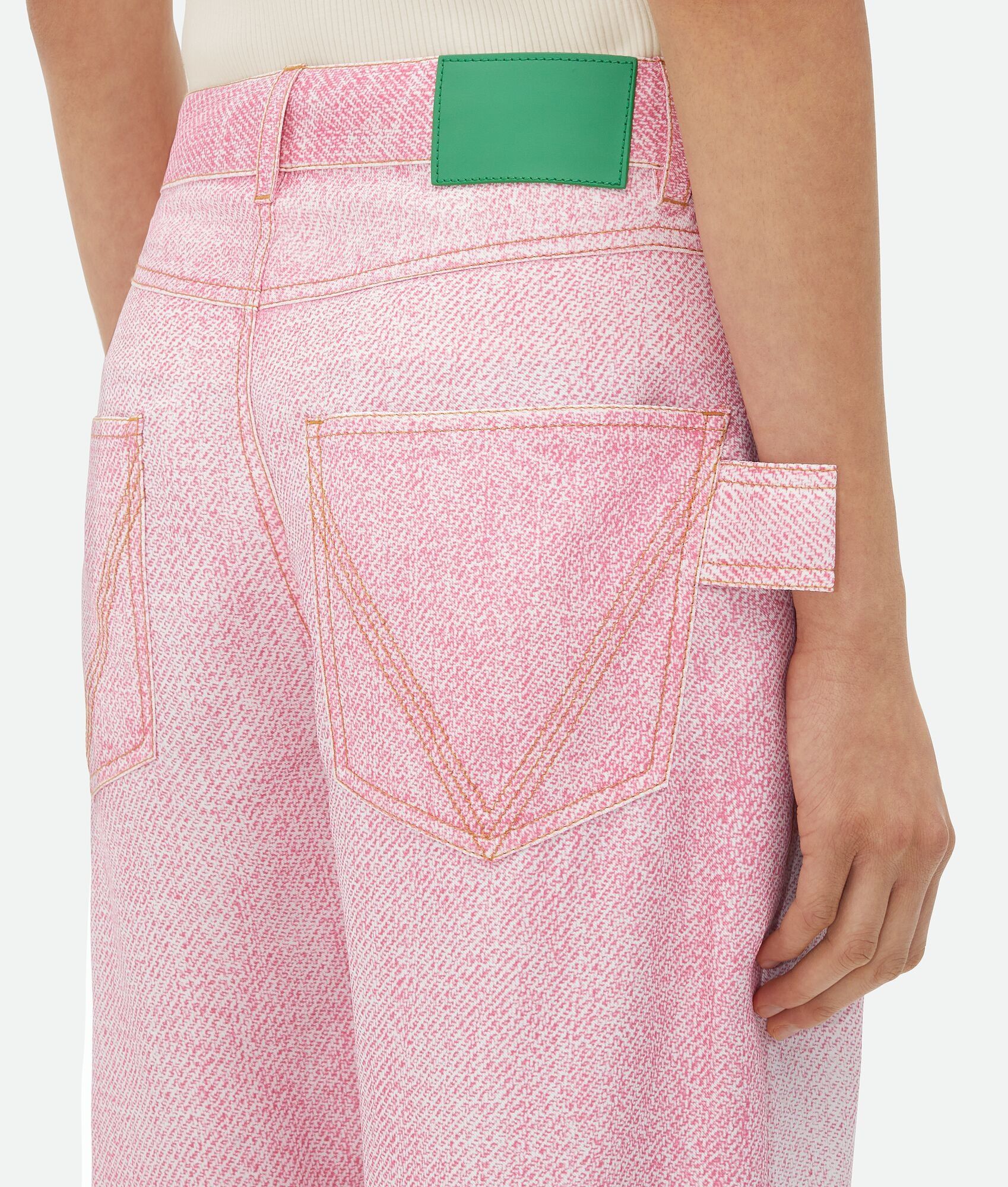 Bottega Veneta o1bcso1str0725 Printed Denim Viscose Trousers in Pink/White Size 28" / US 6 / IT 42 - 5 Thumbnail