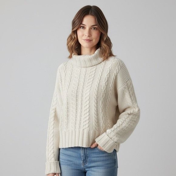 Saks Fifth Avenue Vintage Saks Fifth Avenue Cable Knit 100% Cotton Cream Turtl Size XL / US 12-14 / IT 48-50 - 1 Thumbnail