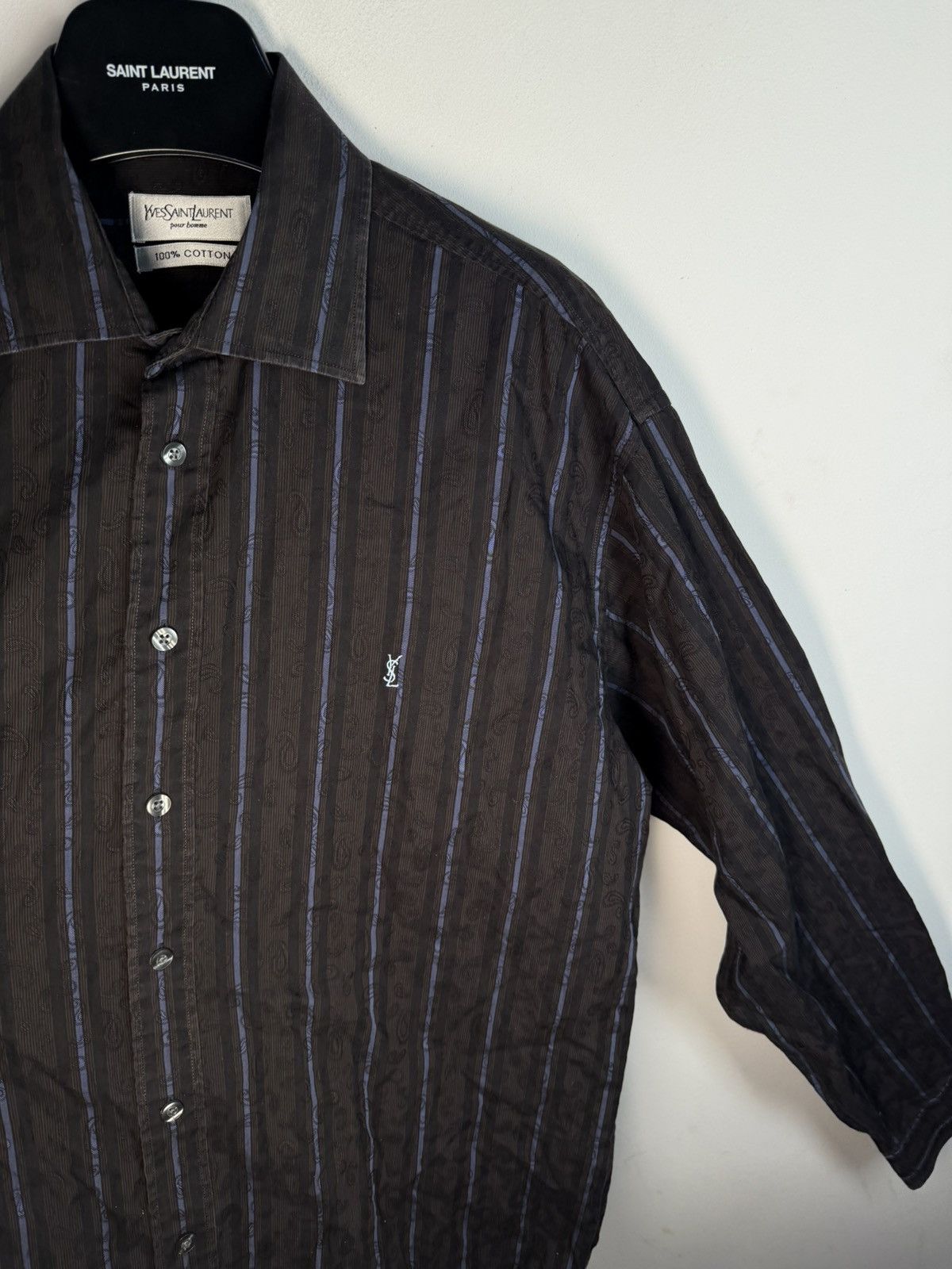 Yves Saint Laurent Paisley YSL Shirt Brown Button up Vintage Collar Dress y2k Size US L / EU 52-54 / 3 - 13 Thumbnail