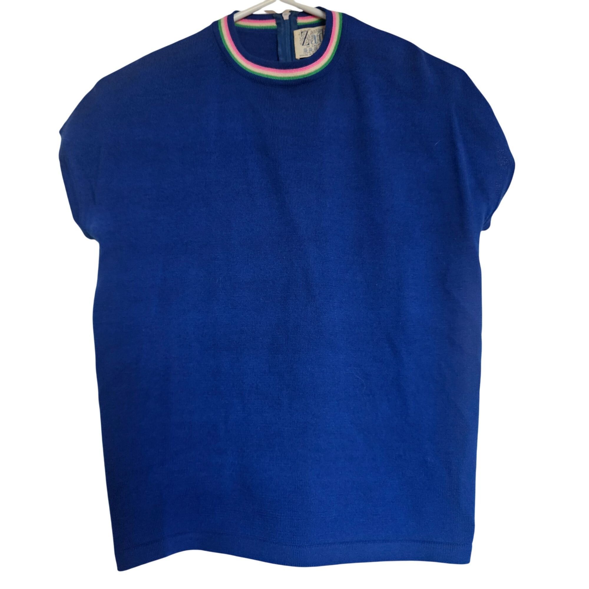 Other Vintage Zado Women's Wool Knit Top Blue Rainbow Trim 14 Retr Size XL / US 12-14 / IT 48-50 - 2 Thumbnail