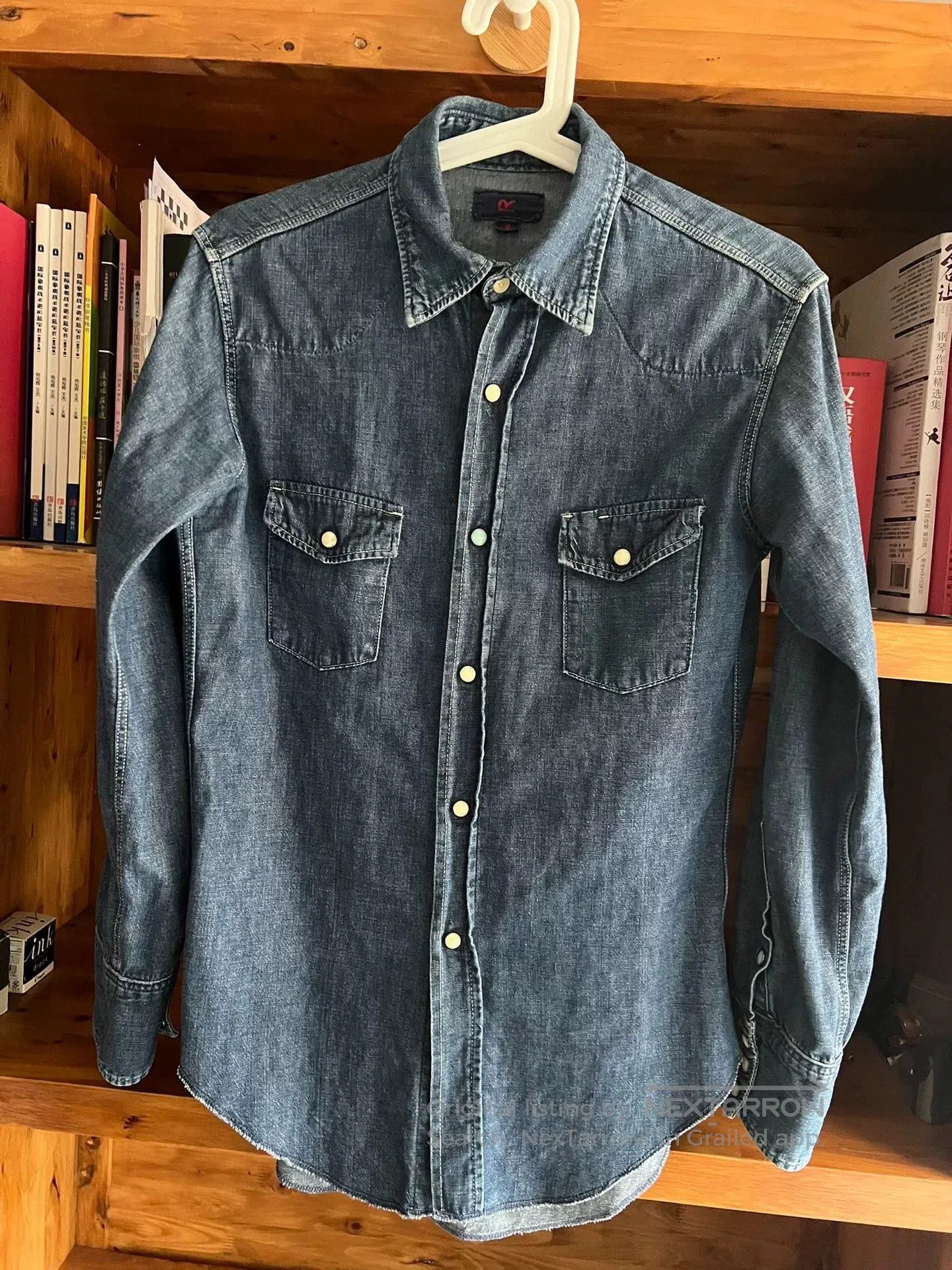 Japanese Brand women's blue washed denim shirt with gemstone buttons. Size M / US 6-8 / IT 42-44 - 3 Thumbnail