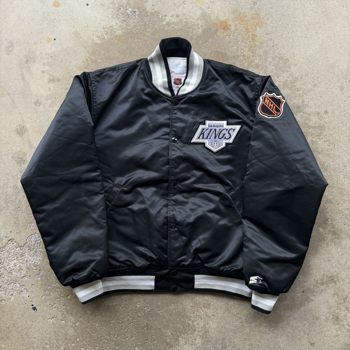 image of 90's Los Angeles Kings Nhl Satin Starter Jacket L in Black, Men's (Size Large)