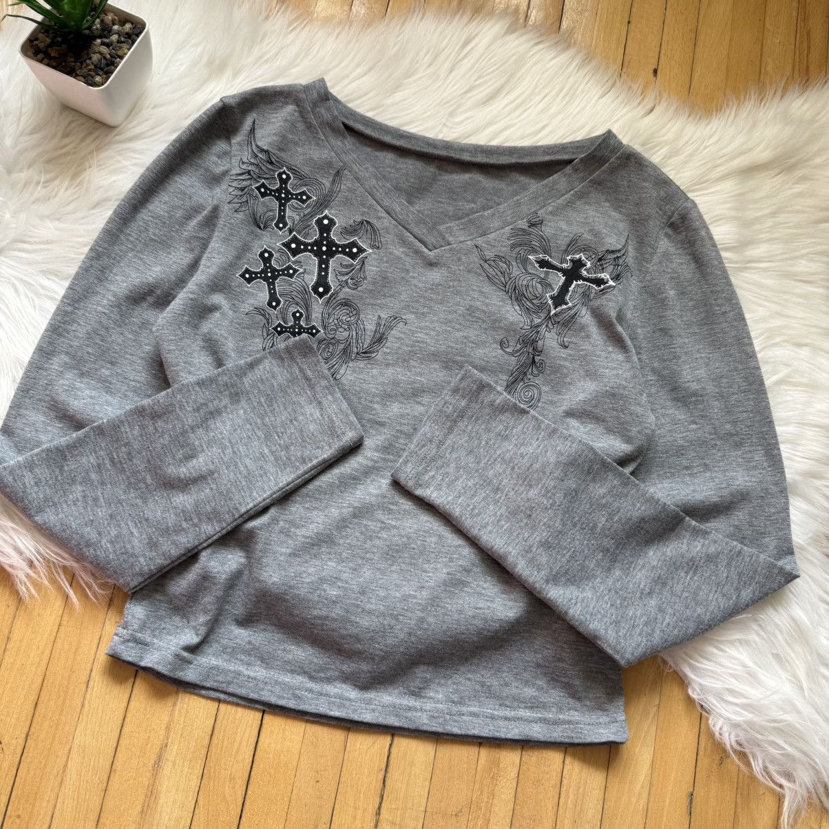 Hysteric Glamour 📌 Vintage Y2k Rare Cross Gothic V-Neck Long Sleeve 00’s Size L / US 10 / IT 46 - 8 Thumbnail