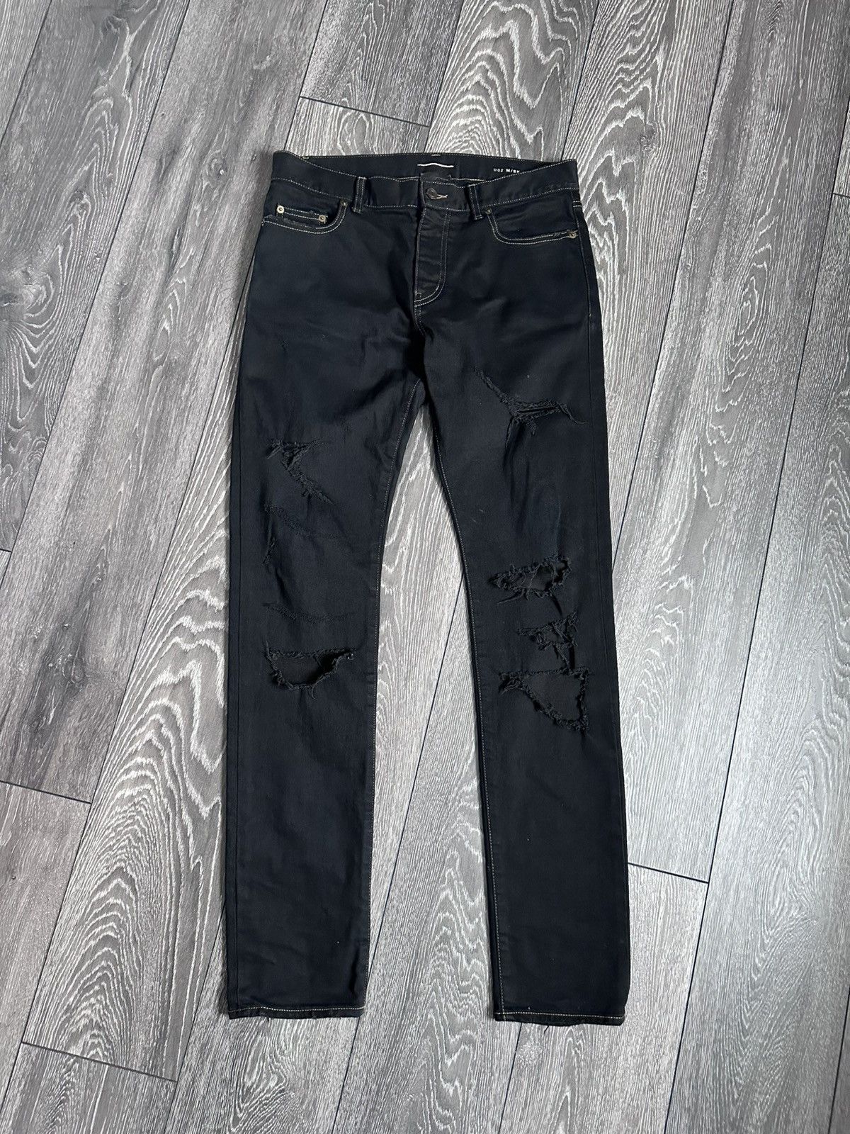 saint laurent paris ss16 black crash trashed ripped jeans