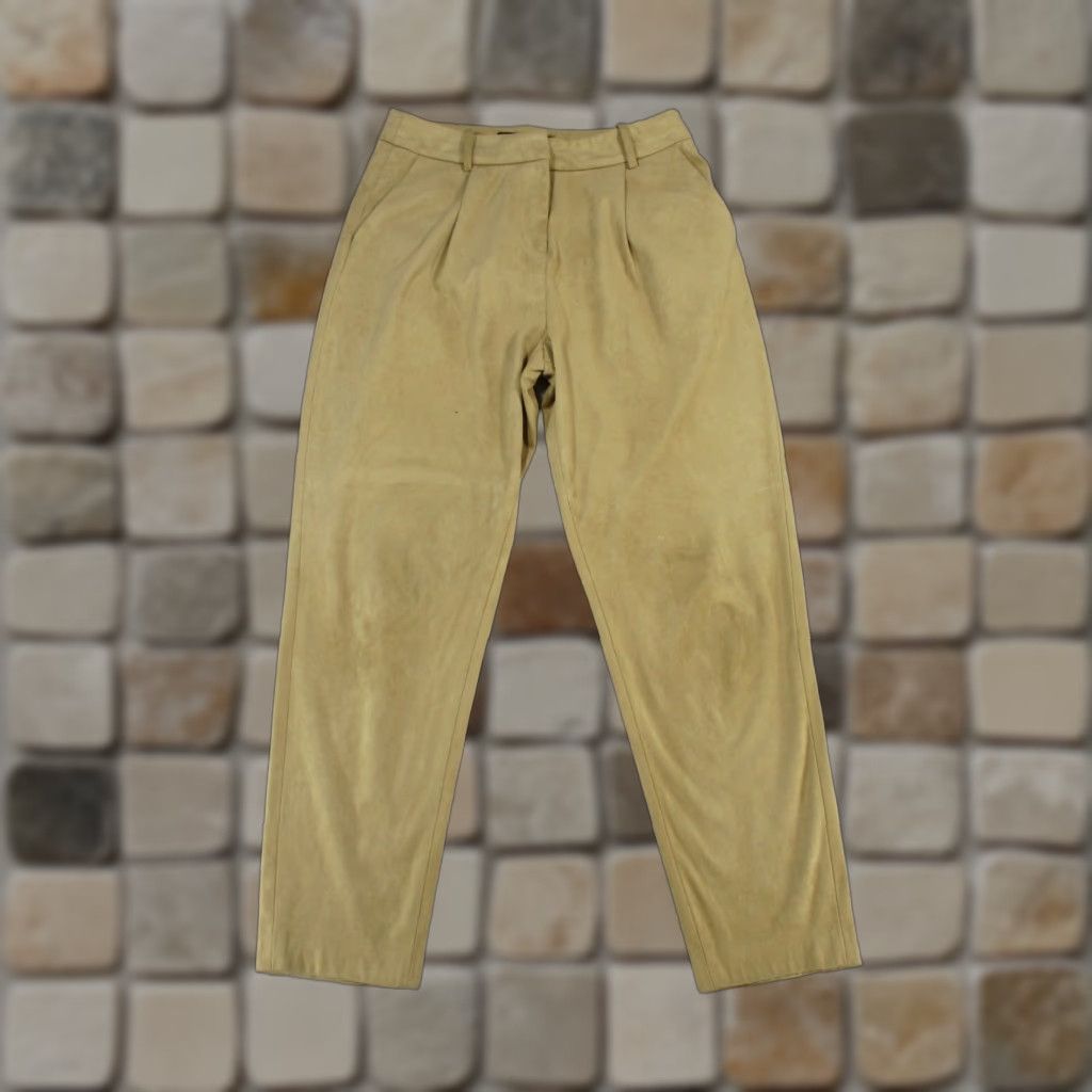 Zara Zara Pants Womens Small Khaki Tan Faux Suede Pleated Front Tapered Leg Size 28" / US 6 / IT 42 - 1 Thumbnail