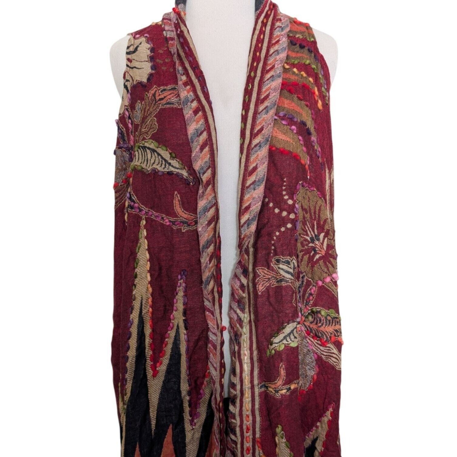 Designer Raj Floral Embroidered Cardigan Womens One Size Red Boho Size ONE SIZE - 1 Thumbnail