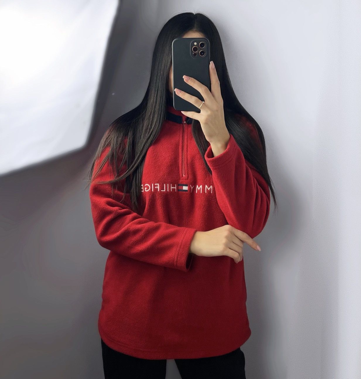 Tommy Hilfiger × Vintage Vintage Tommy Hilfiger fleece sweatshirt sweater red hoodie Size L / US 10 / IT 46 - 3 Thumbnail
