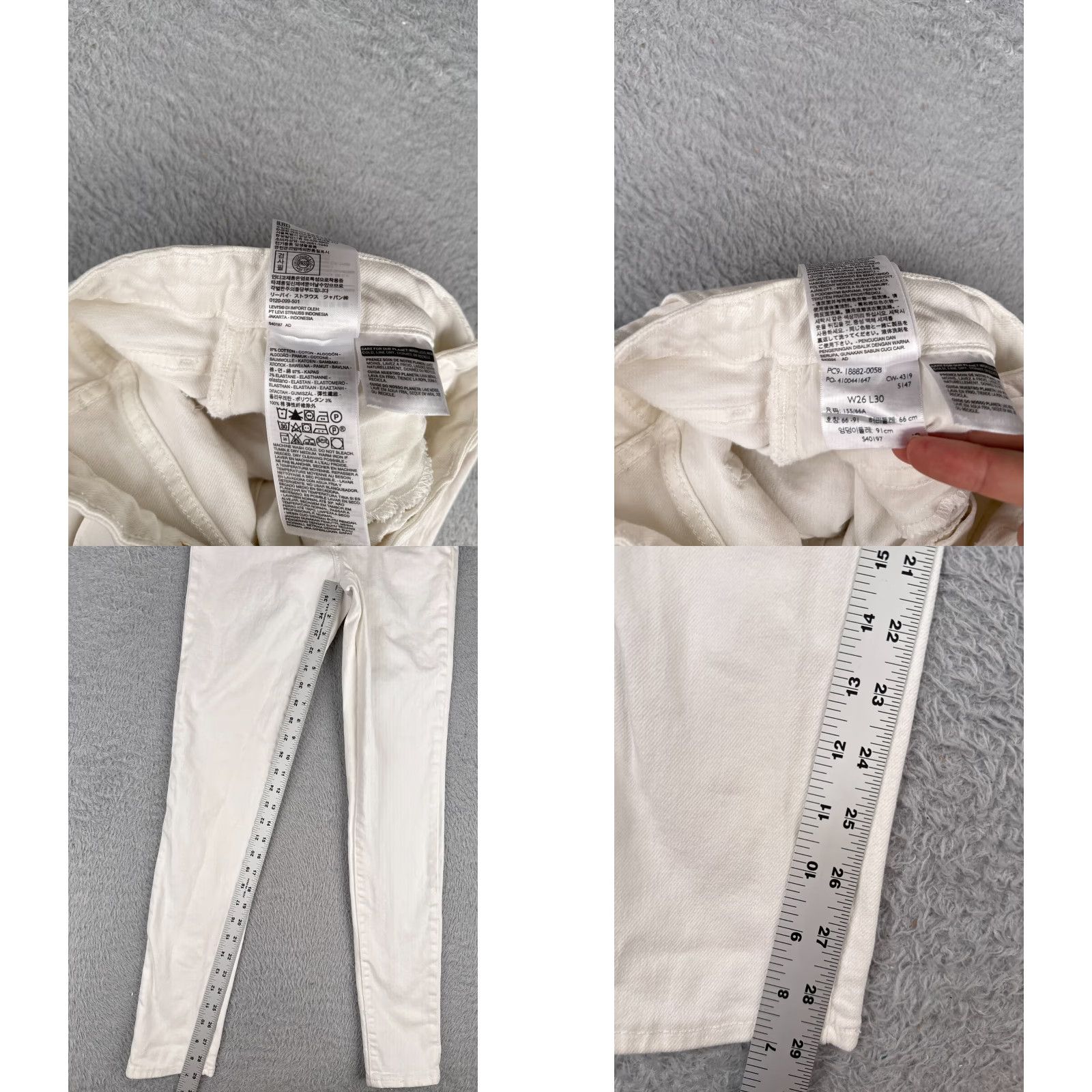 Levi's Levi's Jeans Women 26 White Denim Levi's 700 Series High Rise Skinny 26x30 Cotton Regular Denim Stretch Distressed 5-Pocket Solid Vintage No Size 26" / US 2 / IT 38 - 8 Thumbnail