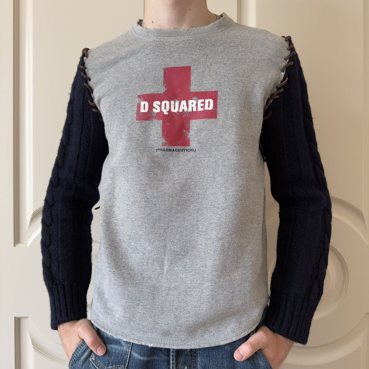 Dsquared2 Dsquared2 F/W 2002 Hybrid Wool Sleeve Sweater Size US L / EU 52-54 / 3 - 1 Thumbnail