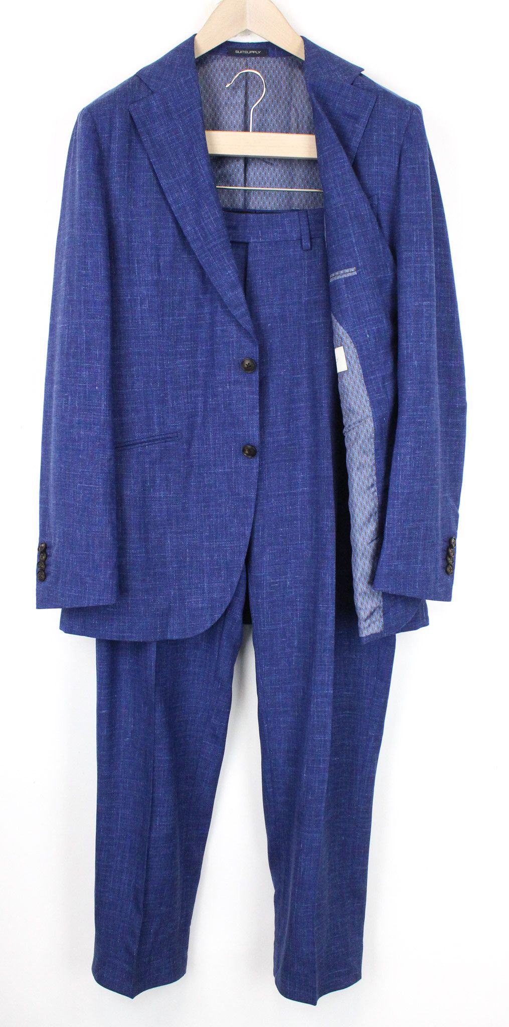 image of Suitsupply La Spalla Uk38R Wool Silk Linen Blue Suit 68954, Men's