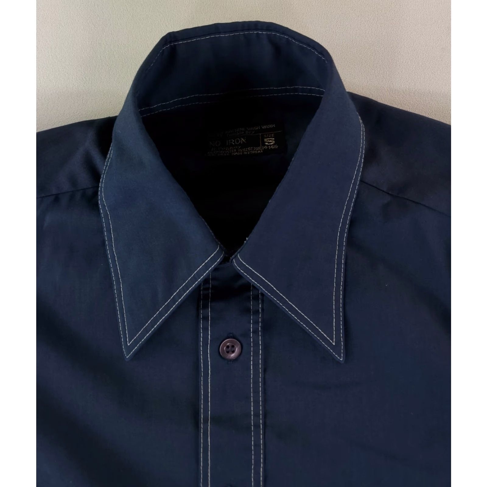 JCPenney VINTAGE JC Penney Shirt 70s Button Up Dagger Collar Contrasting Stitch Blue Mens S Size US S / EU 44-46 / 1 - 3 Thumbnail