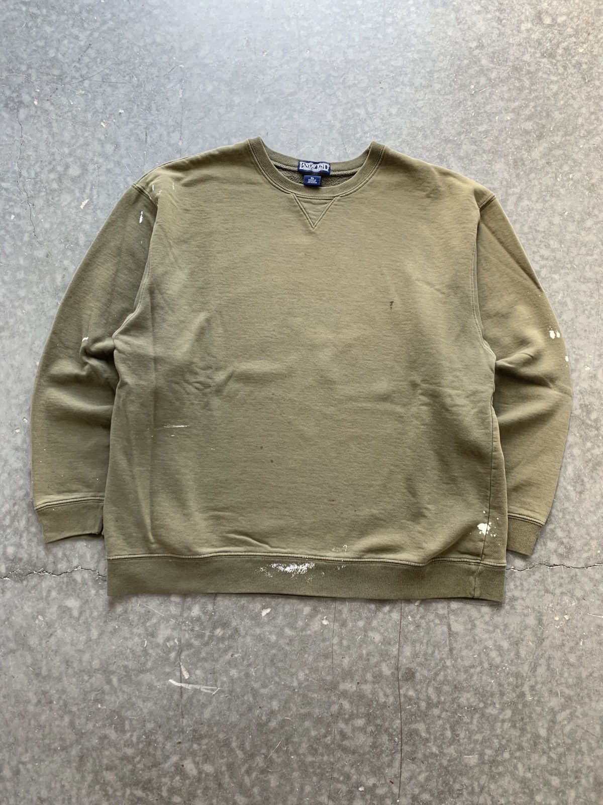 Lands' End × Vintage Crazy Vintage 90s Faded Olive Painter Sweatshirt Boxy Fit Size US XL / EU 56 / 4 - 1 Thumbnail