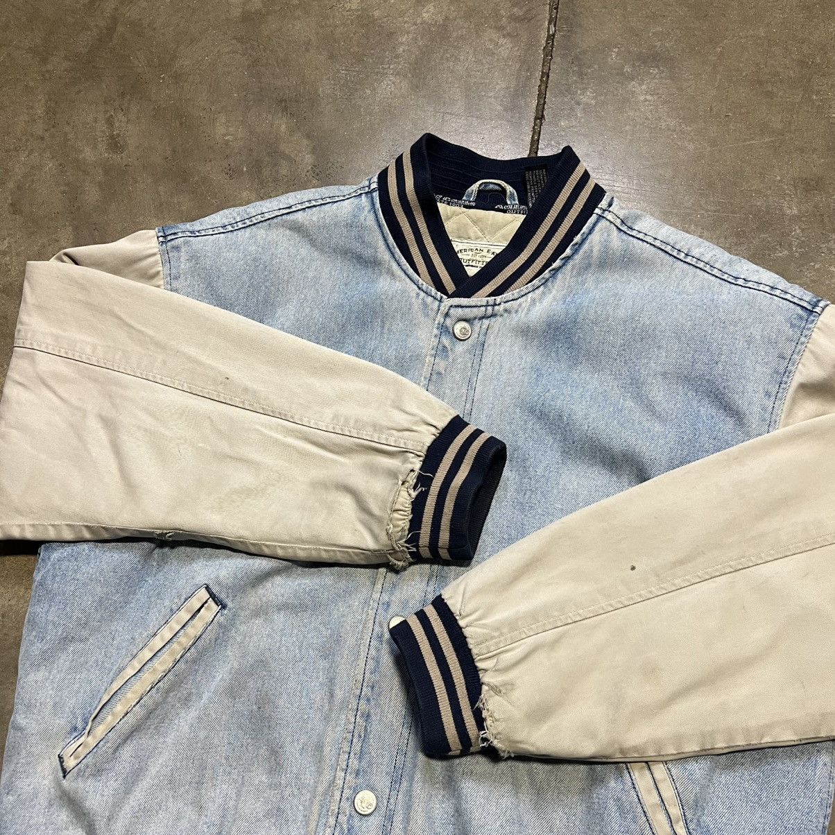 American Eagle Outfitters Vintage American Eagle Denim Bomber Jacket Varsity Faded Y2K Size US L / EU 52-54 / 3 - 6 Thumbnail