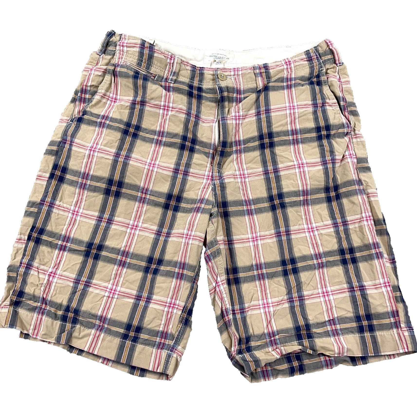 American Eagle Outfitters VINTAGE Y2K American Eagle Shorts Men 36 Tan Pink Tartan Plaid Loose Baggy Fit Size US 36 / EU 52 - 2 Thumbnail