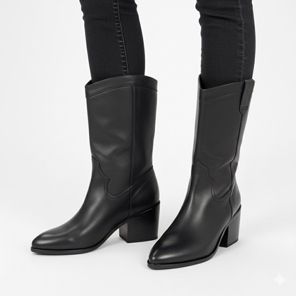Other NEW SOL SANA Handcrafted Black Leather Western Boots Size 39 Size US 8 / IT 38 - 1 Thumbnail